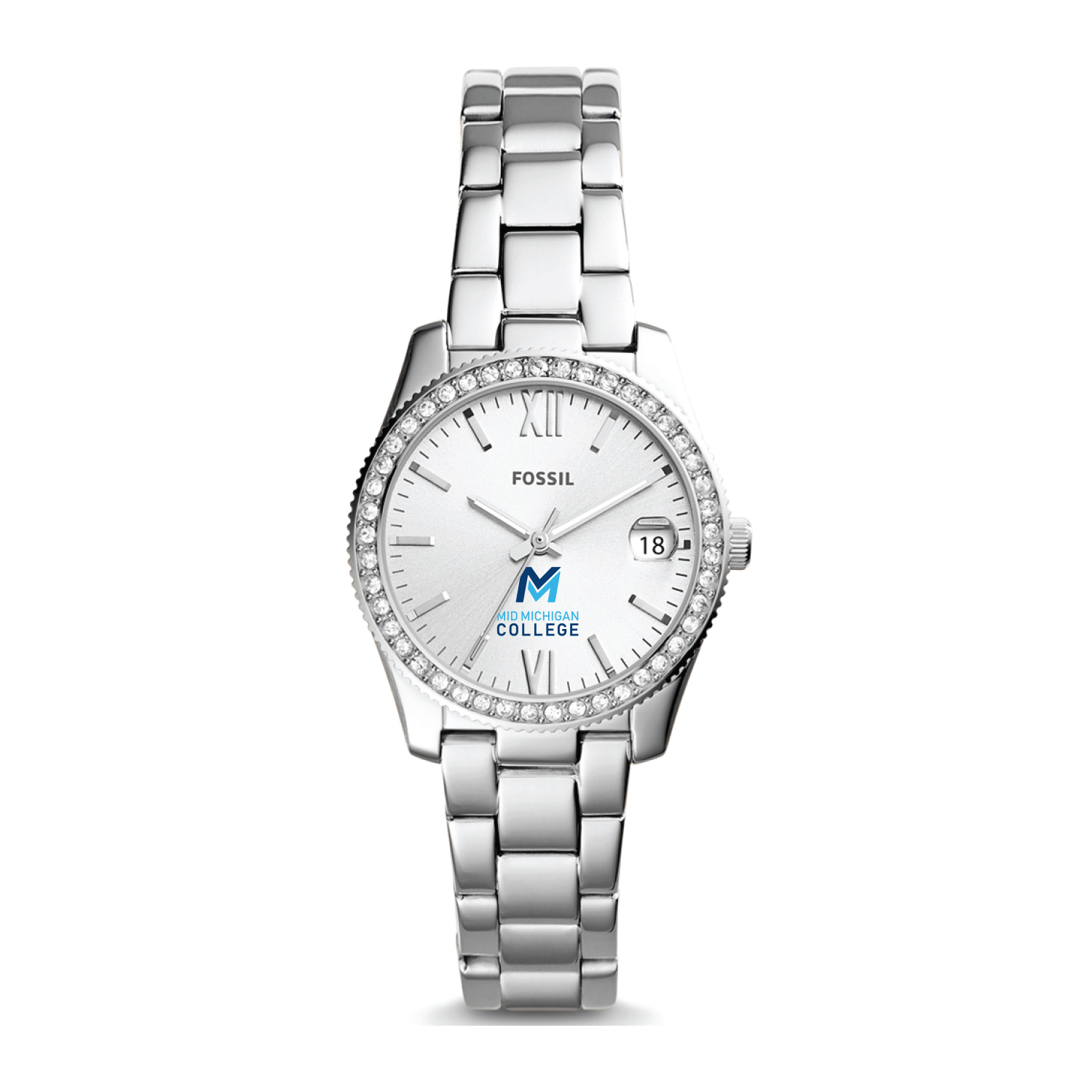 Women's Fossil Silver Mid Michigan College Scarlette Mini Three-Hand Date Watch
