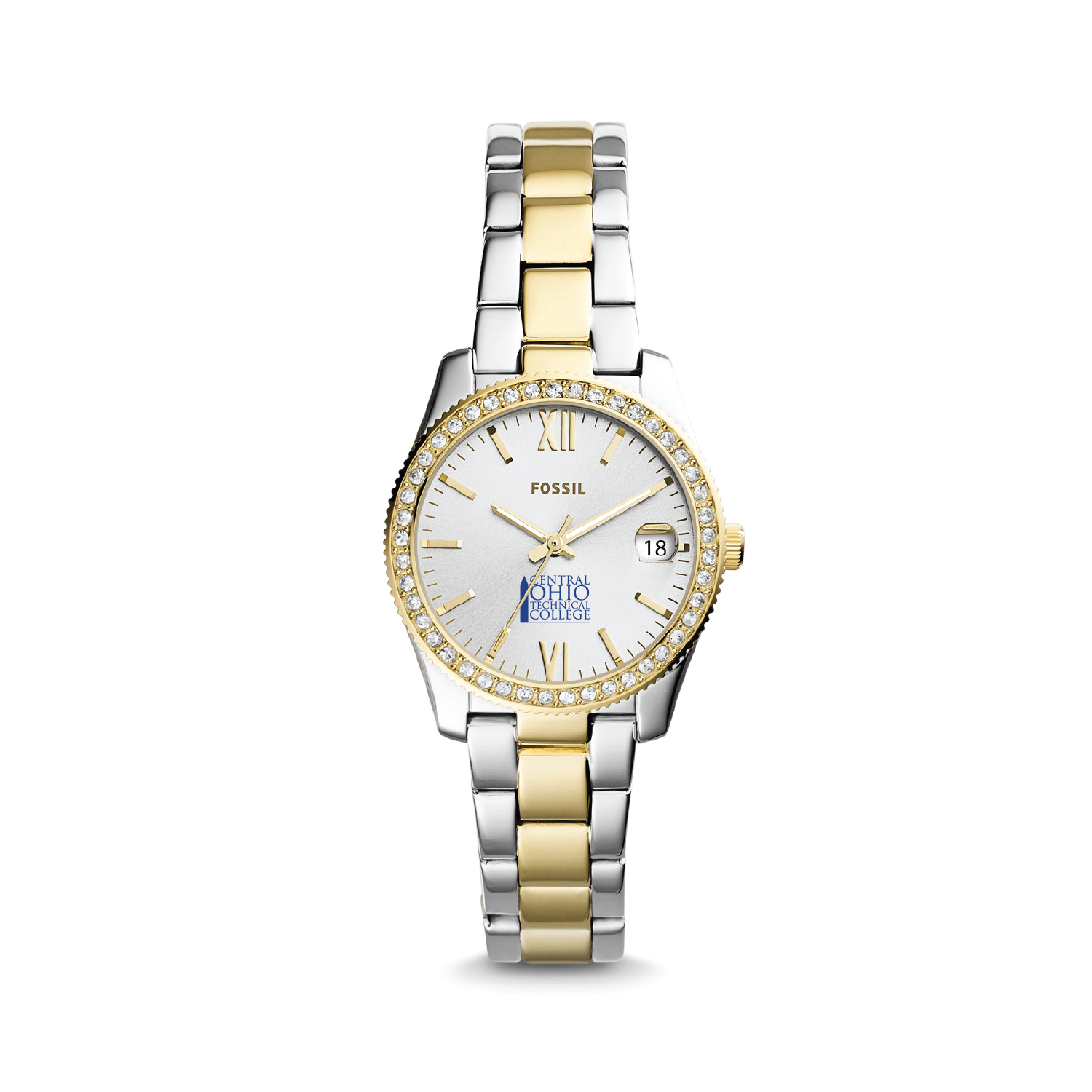 Women's Fossil Silver Central Ohio Technical College Scarlette Mini Two-Tone Stainless Steel Watch
