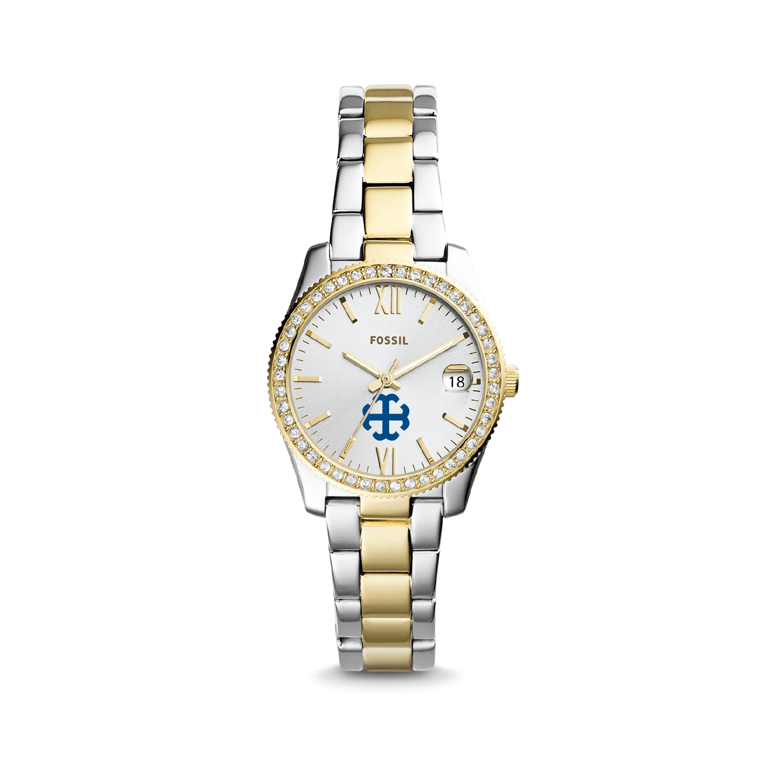 Women's Fossil Silver Saint Mary's Belles Scarlette Mini Two-Tone Stainless Steel Watch