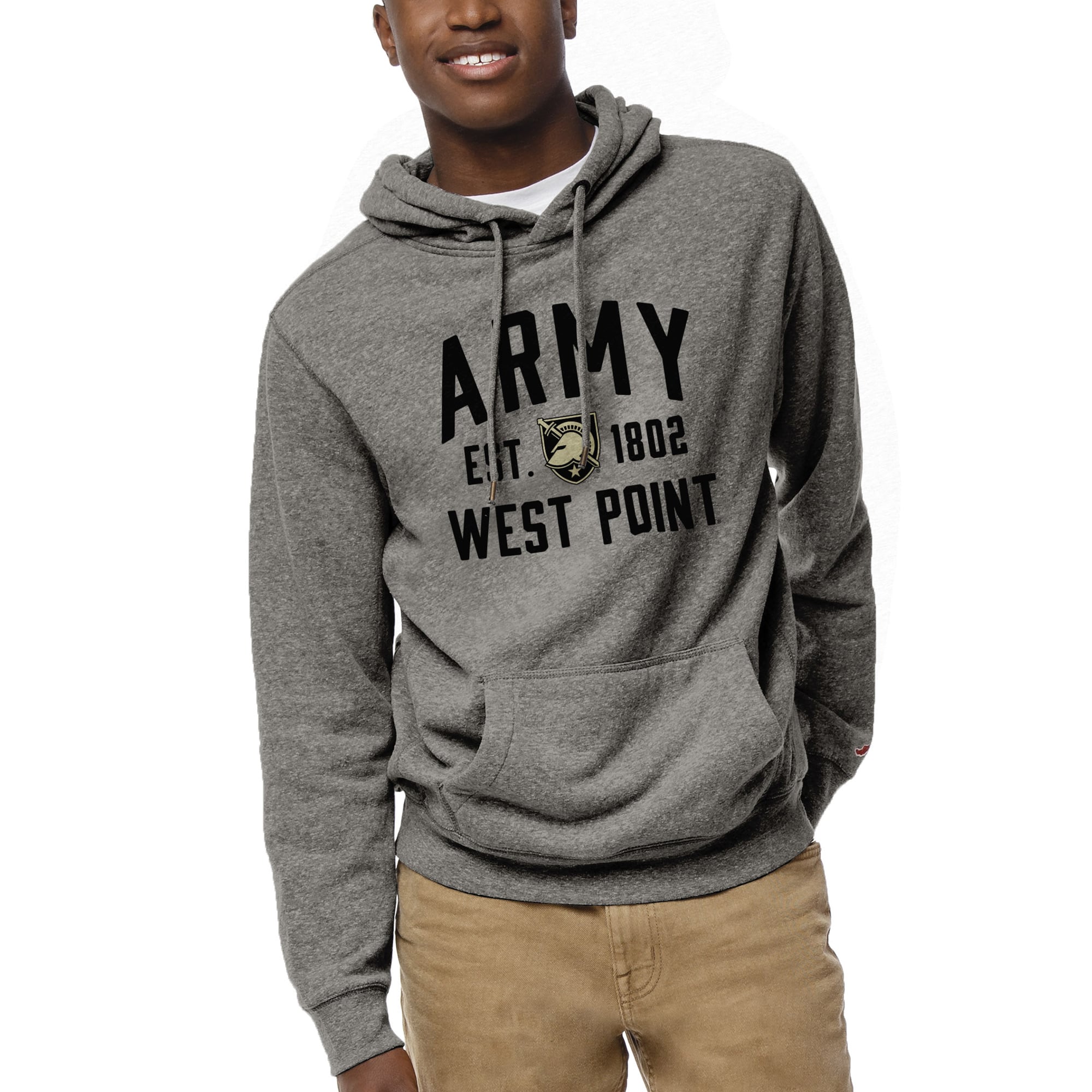 Men's League Collegiate Wear Heather Gray Army Black Knights Heritage Tri-Blend Pullover Hoodie