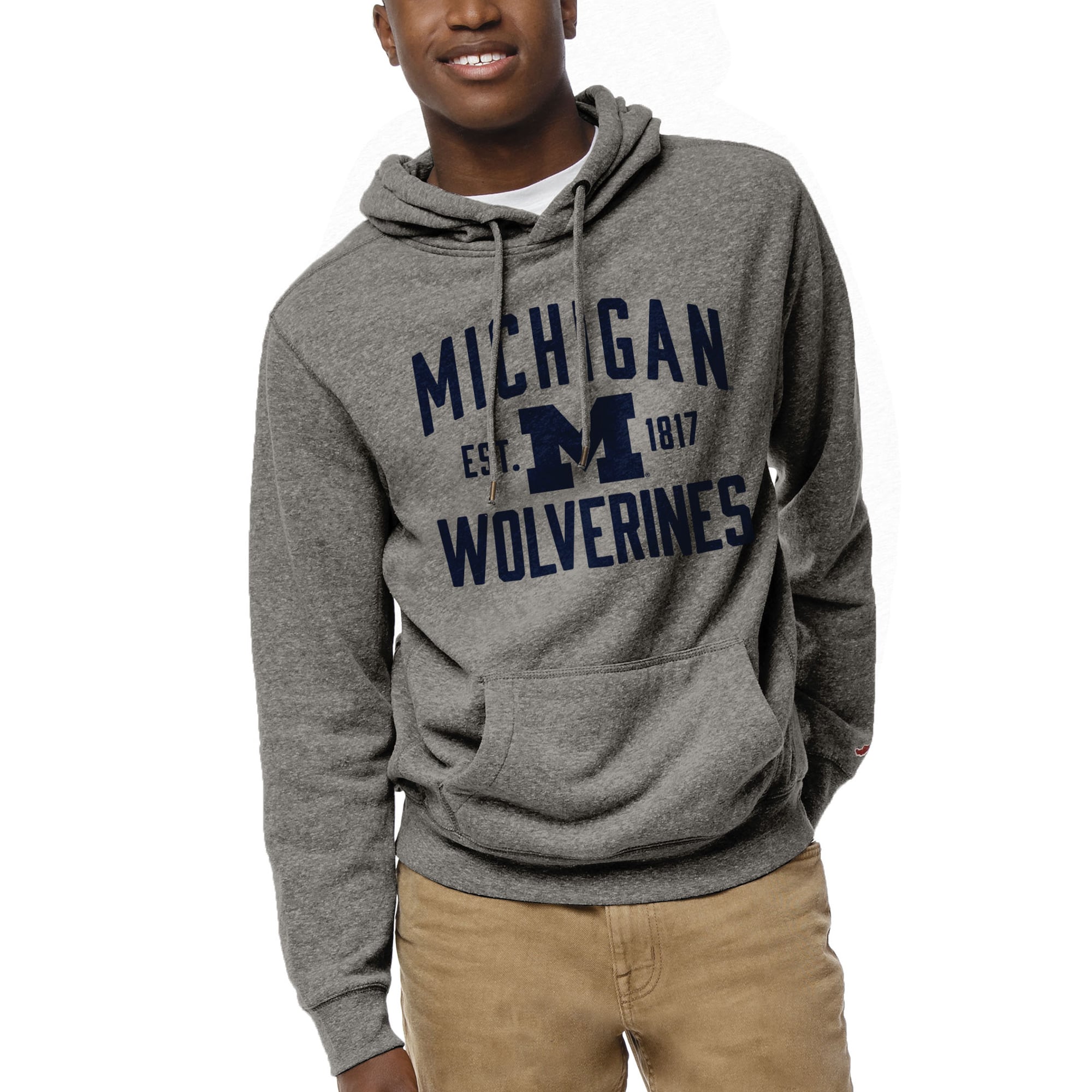 Men's League Collegiate Wear Heather Gray Michigan Wolverines Heritage Tri-Blend Pullover Hoodie