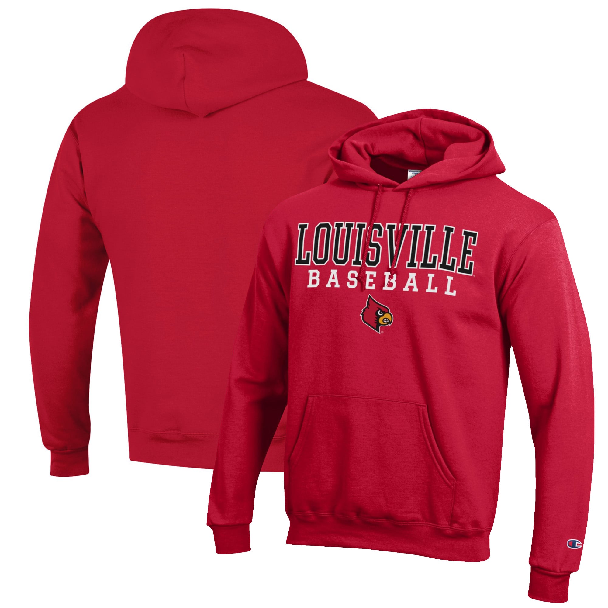 Men's Champion Red Louisville Cardinals Baseball Stack Pullover Hoodie