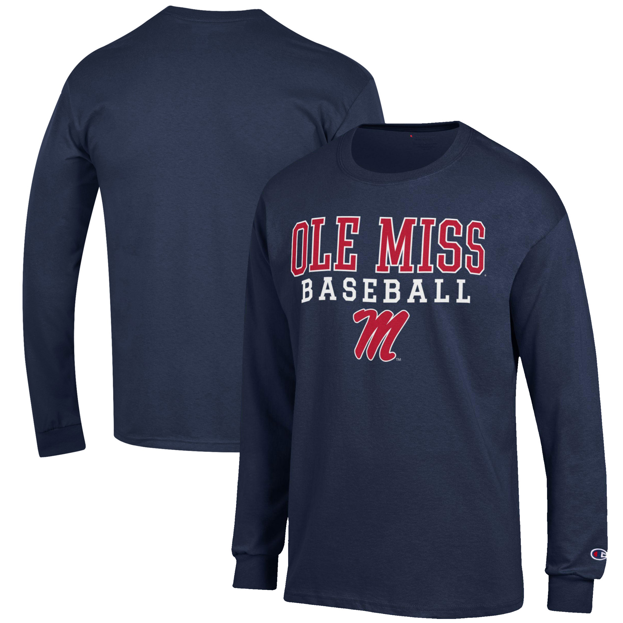Men’s Champion Navy Ole Miss Rebels Baseball Stack Long Sleeve T-Shirt Men’s Champion Navy Ole Miss Rebels Baseball Stack Long Sleeve T-Shirt