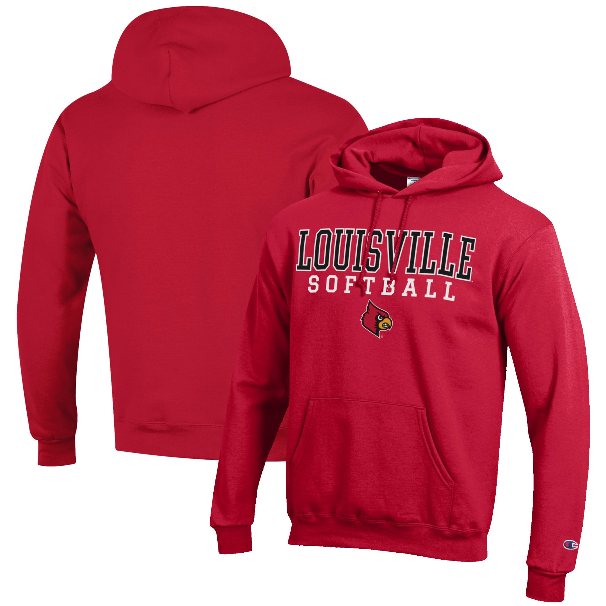 Men's Champion Red Louisville Cardinals Softball Stack Pullover Hoodie
