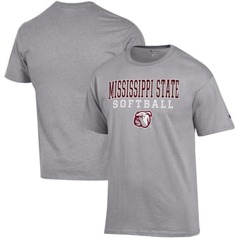 Men's Champion Gray Mississippi State Bulldogs Softball Stack T-Shirt