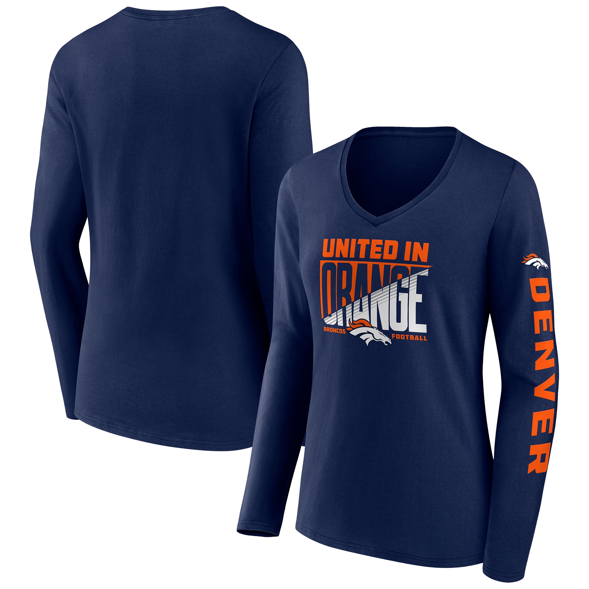 Women’s Navy Denver Broncos Hometown Sweep Long Sleeve V-Neck T-Shirt Women’s Navy Denver Broncos Hometown Sweep Long Sleeve V-Neck T-Shirt