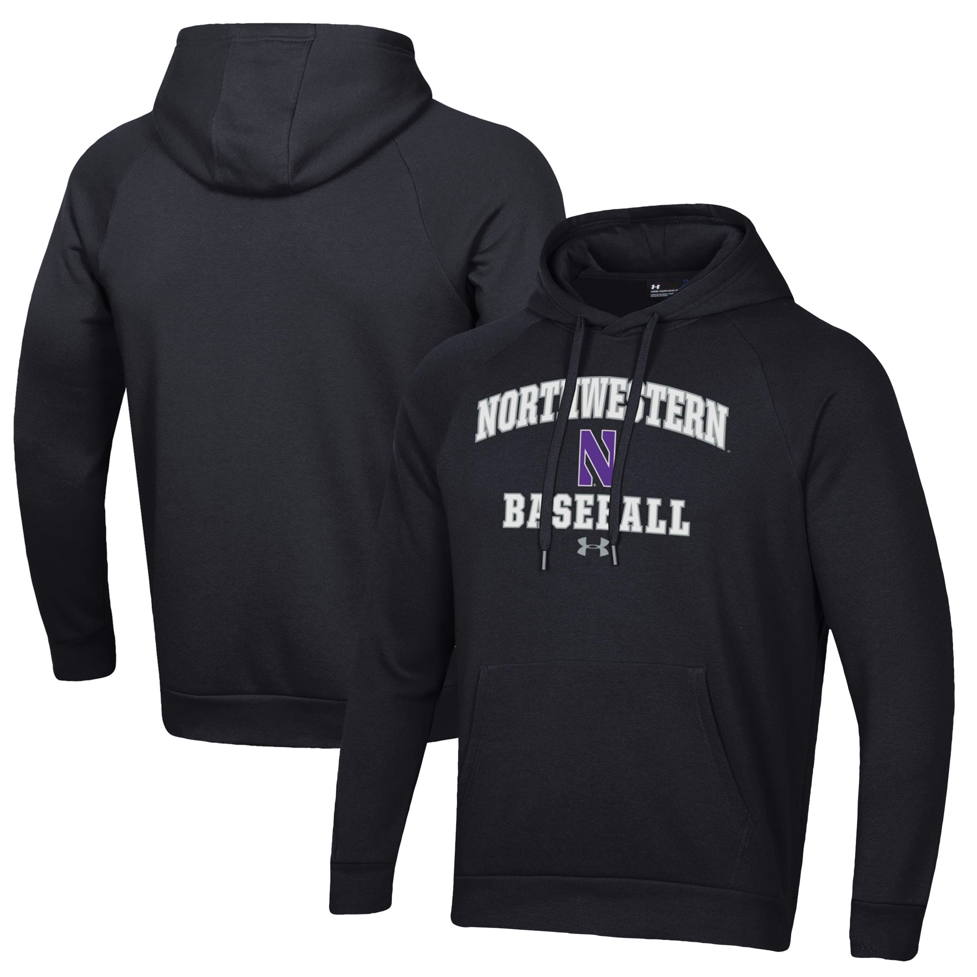 Men's Under Armour Black Northwestern Wildcats Baseball All Day Arch Fleece Pullover Hoodie