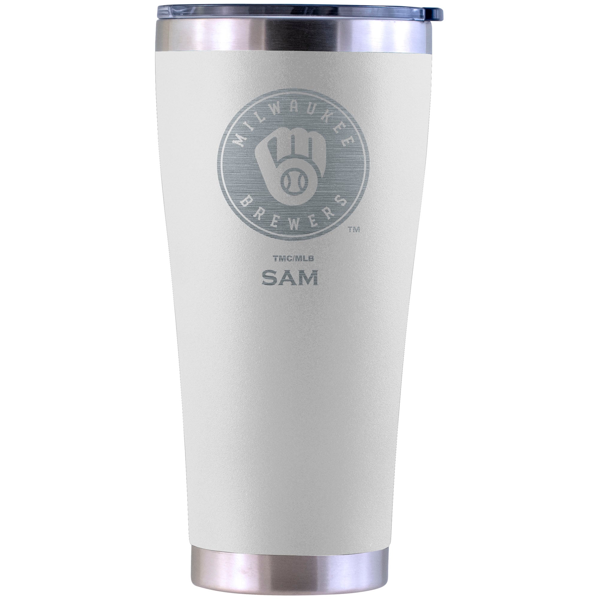 Milwaukee Brewers Personalized 30oz. Laser Etched White Tumbler