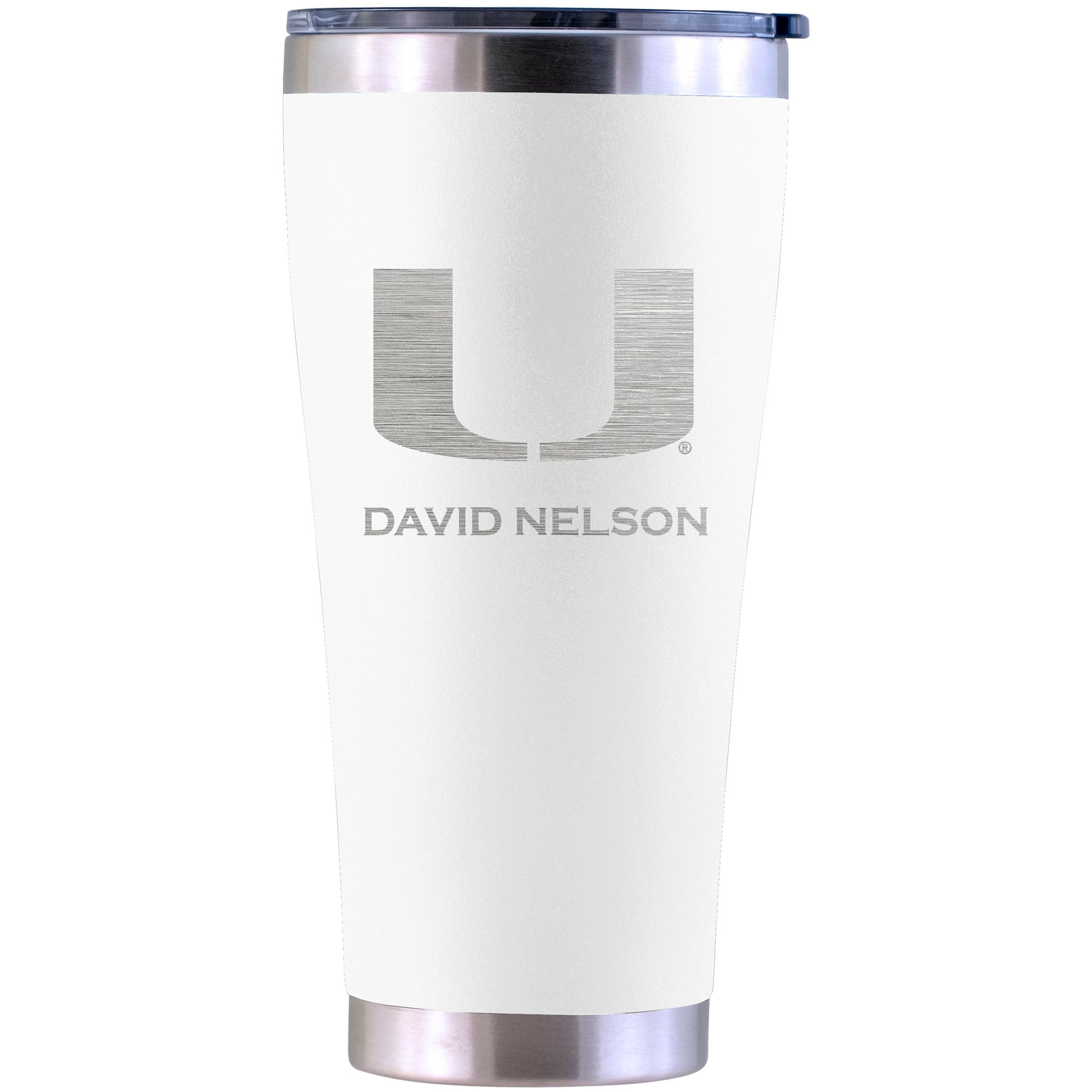 Miami Hurricanes Personalized 30oz. Laser Etched White Tumbler