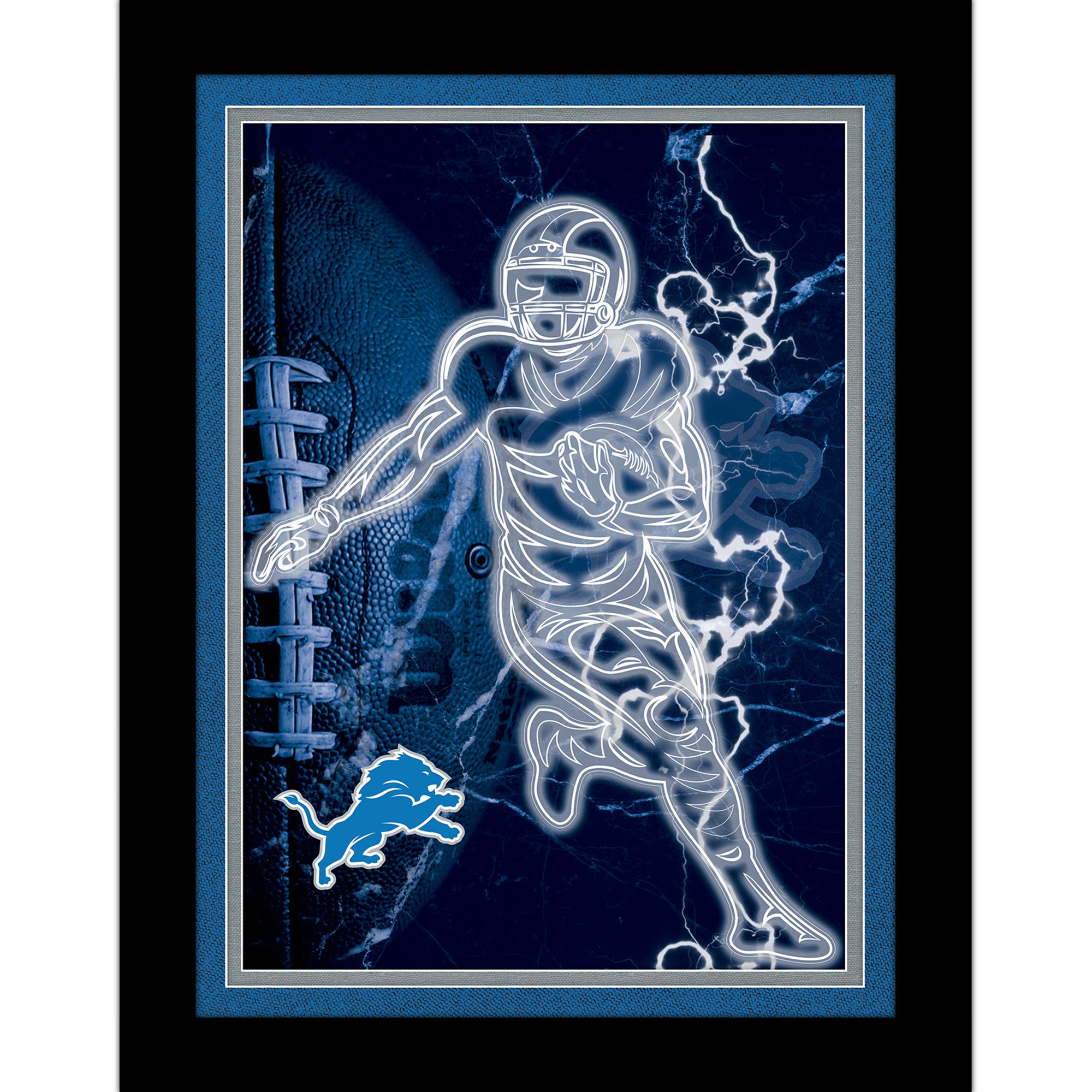 Black Detroit Lions 12'' x 16'' Framed Neon Player Print