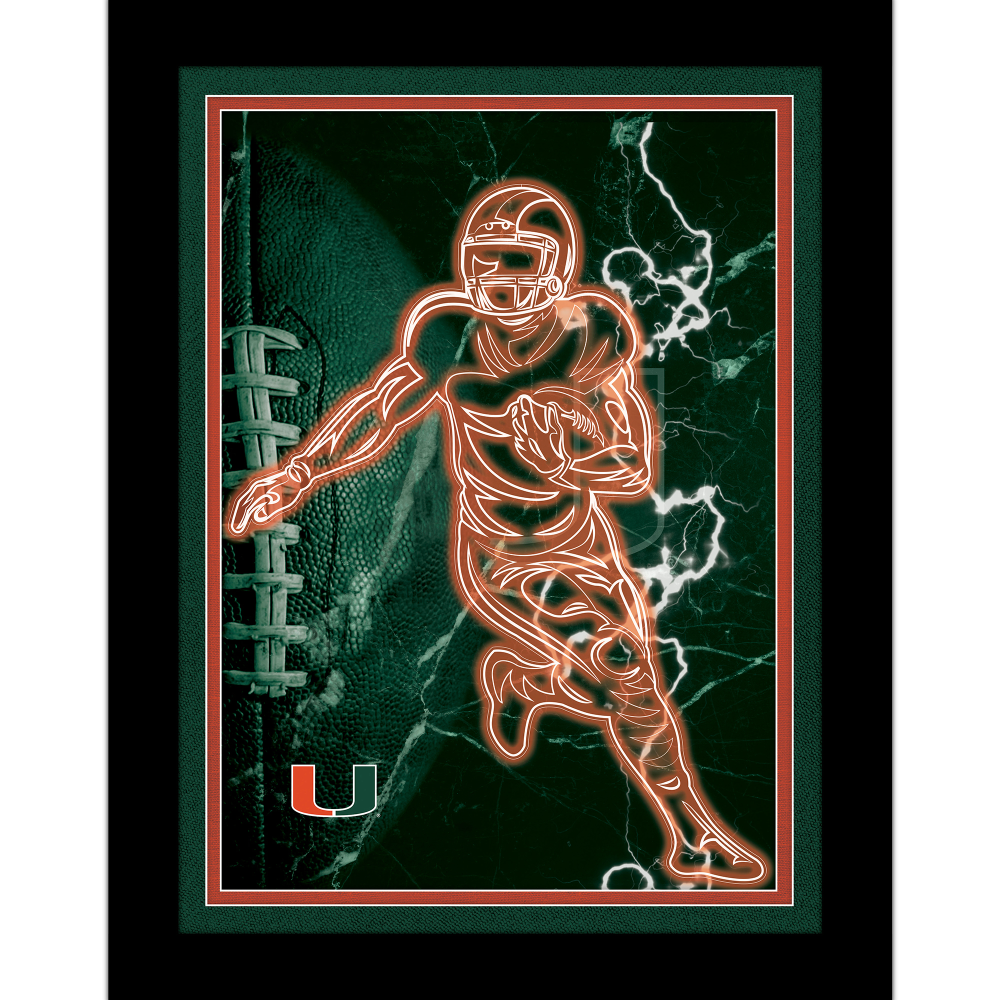 Black Miami Hurricanes 12'' x 16'' Framed Neon Player Print