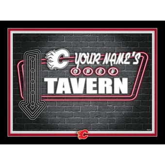 Calgary Flames 12'' x 16'' Personalized Framed Neon Tavern Print