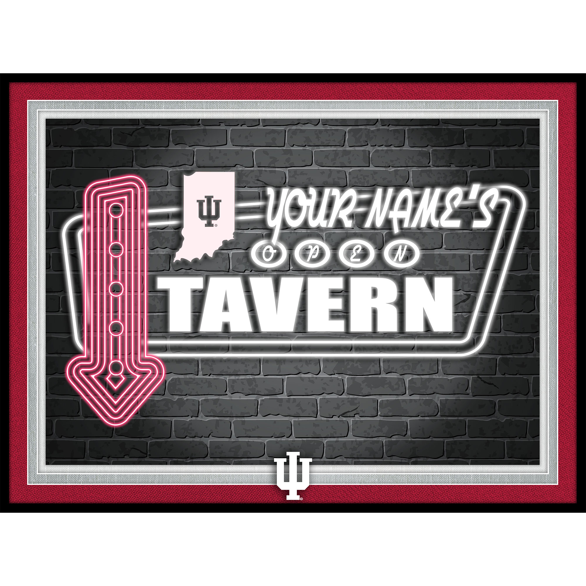 Black Indiana Hoosiers 12'' x 16'' Personalized Framed Neon Tavern Print