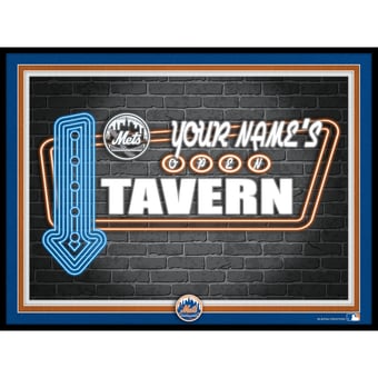 Black New York Mets 12'' x 16'' Personalized Framed Neon Tavern Print