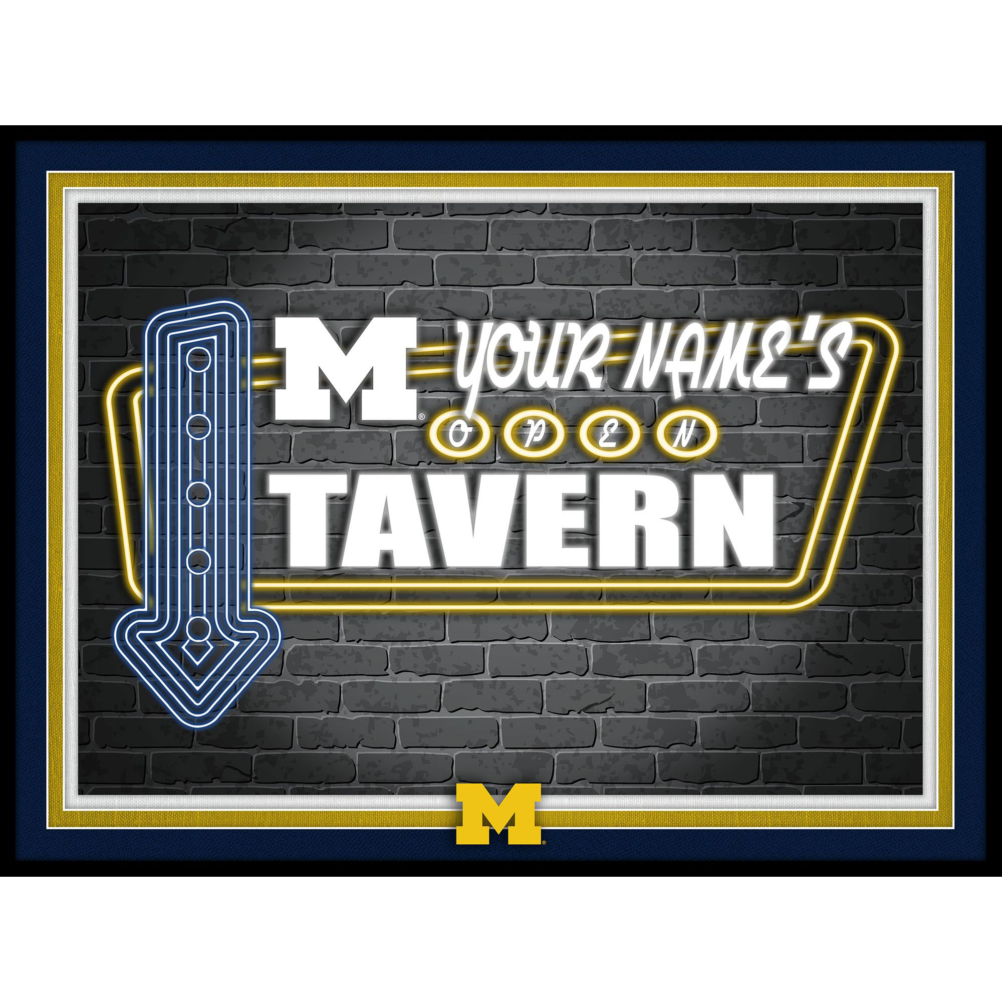Black Michigan Wolverines 12'' x 16'' Personalized Framed Neon Tavern Print
