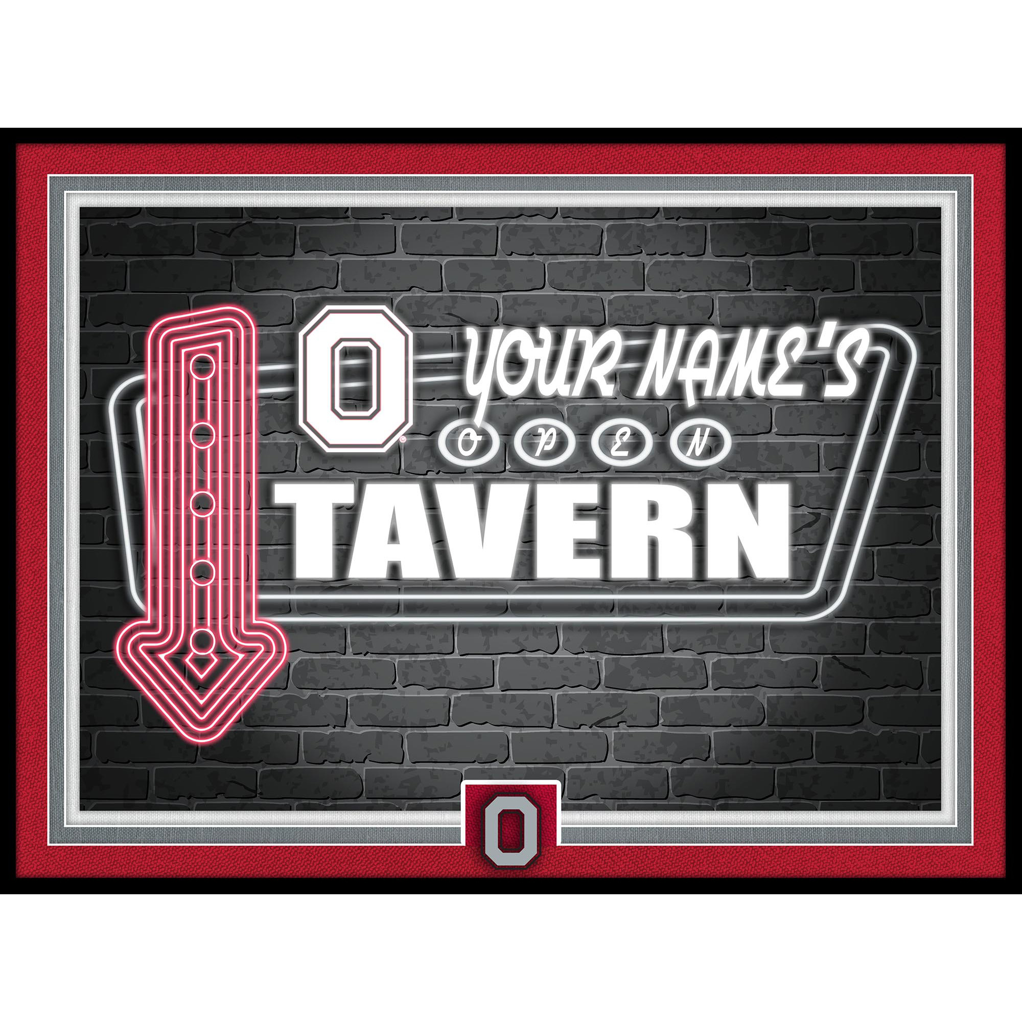 Black Ohio State Buckeyes 12'' x 16'' Personalized Framed Neon Tavern Print