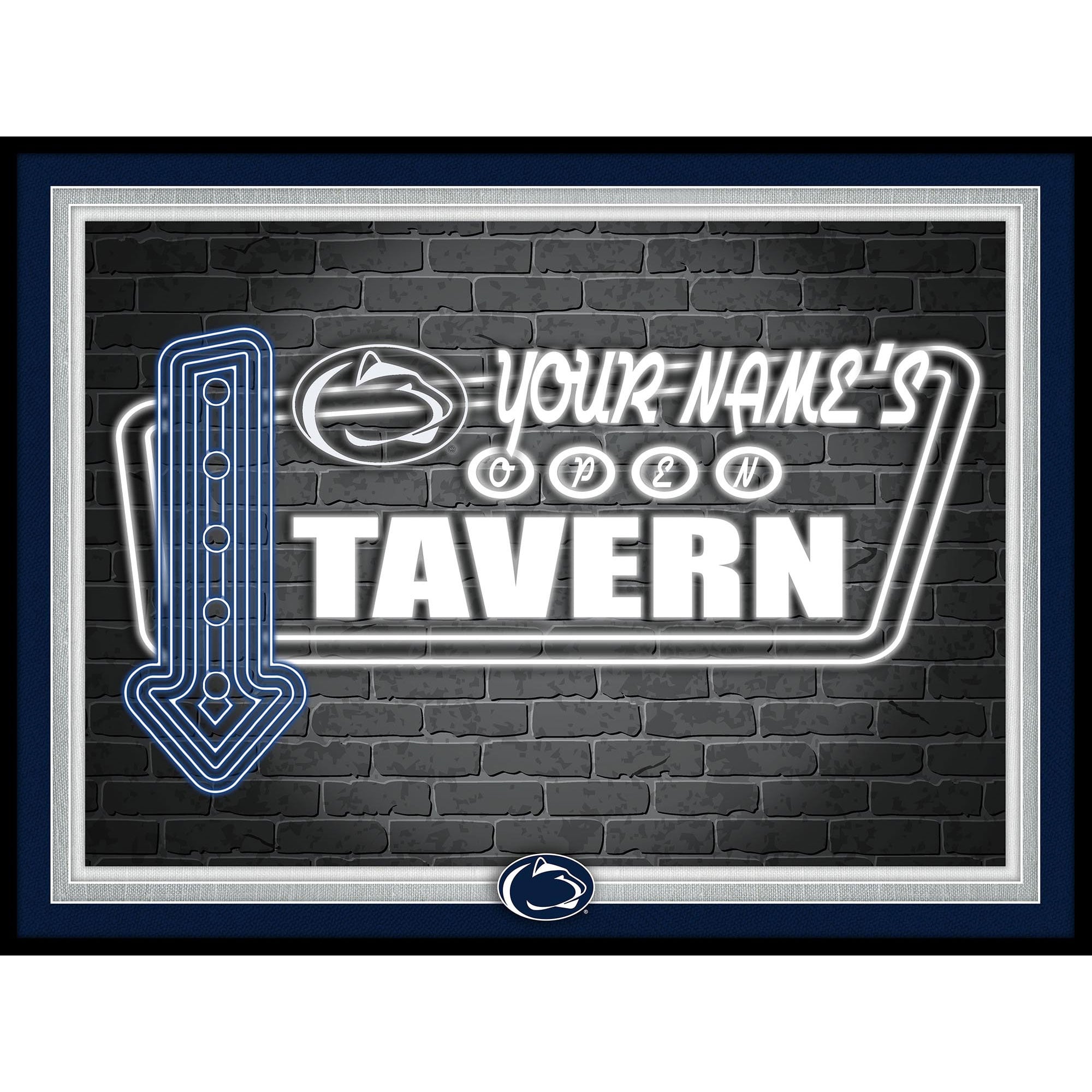 Black Penn State Nittany Lions 12'' x 16'' Personalized Framed Neon Tavern Print