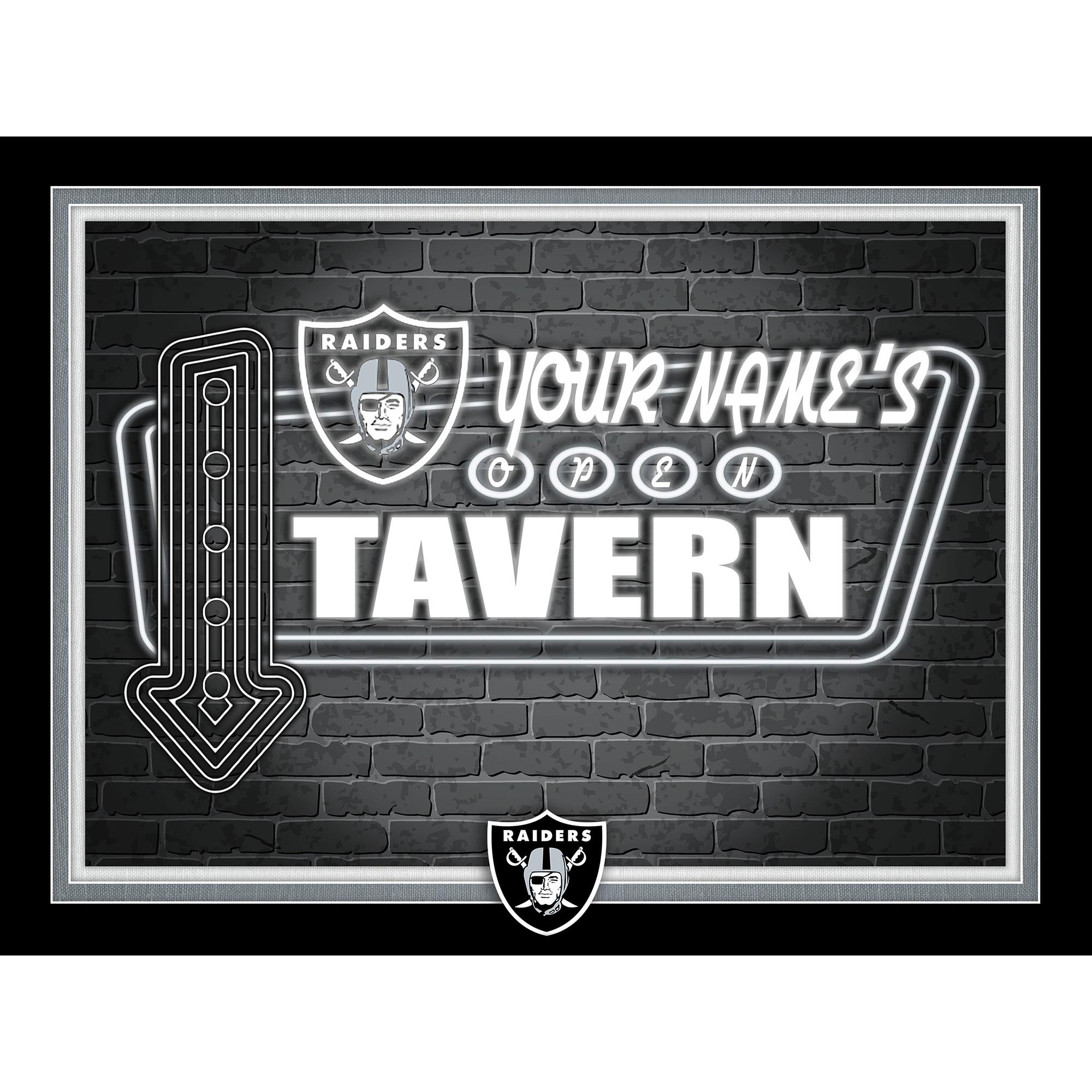 Black Las Vegas Raiders 12'' x 16'' Personalized Framed Neon Tavern Print
