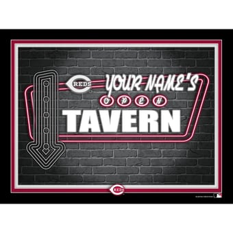 Black Cincinnati Reds 12'' x 16'' Personalized Framed Neon Tavern Print
