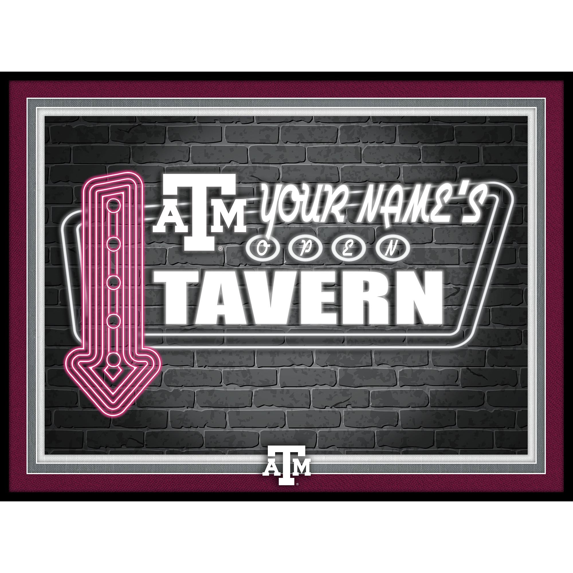 Black Texas A&M Aggies 12'' x 16'' Personalized Framed Neon Tavern Print
