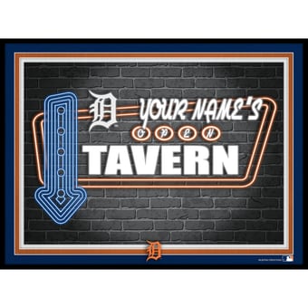 Black Detroit Tigers 12'' x 16'' Personalized Framed Neon Tavern Print
