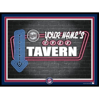 Black Minnesota Twins 12'' x 16'' Personalized Framed Neon Tavern Print