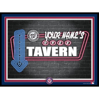 Black Washington Nationals 12'' x 16'' Personalized Framed Neon Tavern Print