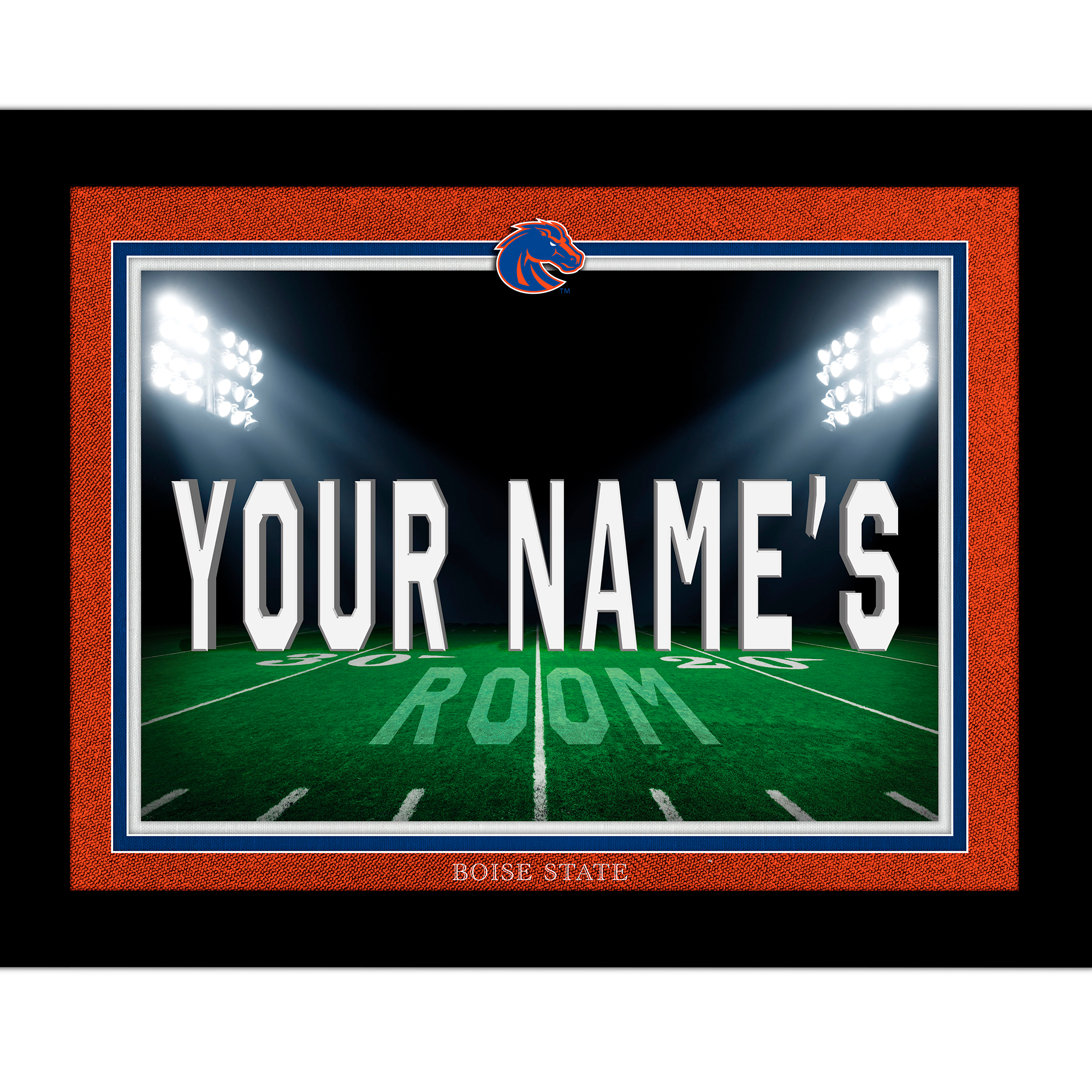 Black Boise State Broncos 12'' x 16'' Personalized Framed Field Spotlight Print