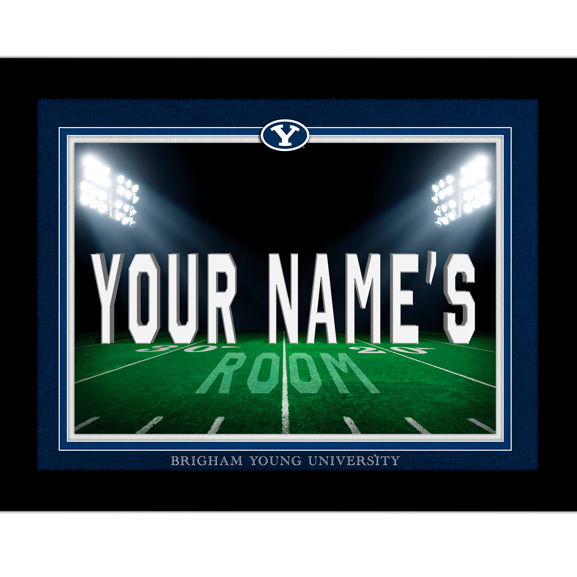 Black BYU Cougars 12'' x 16'' Personalized Framed Field Spotlight Print