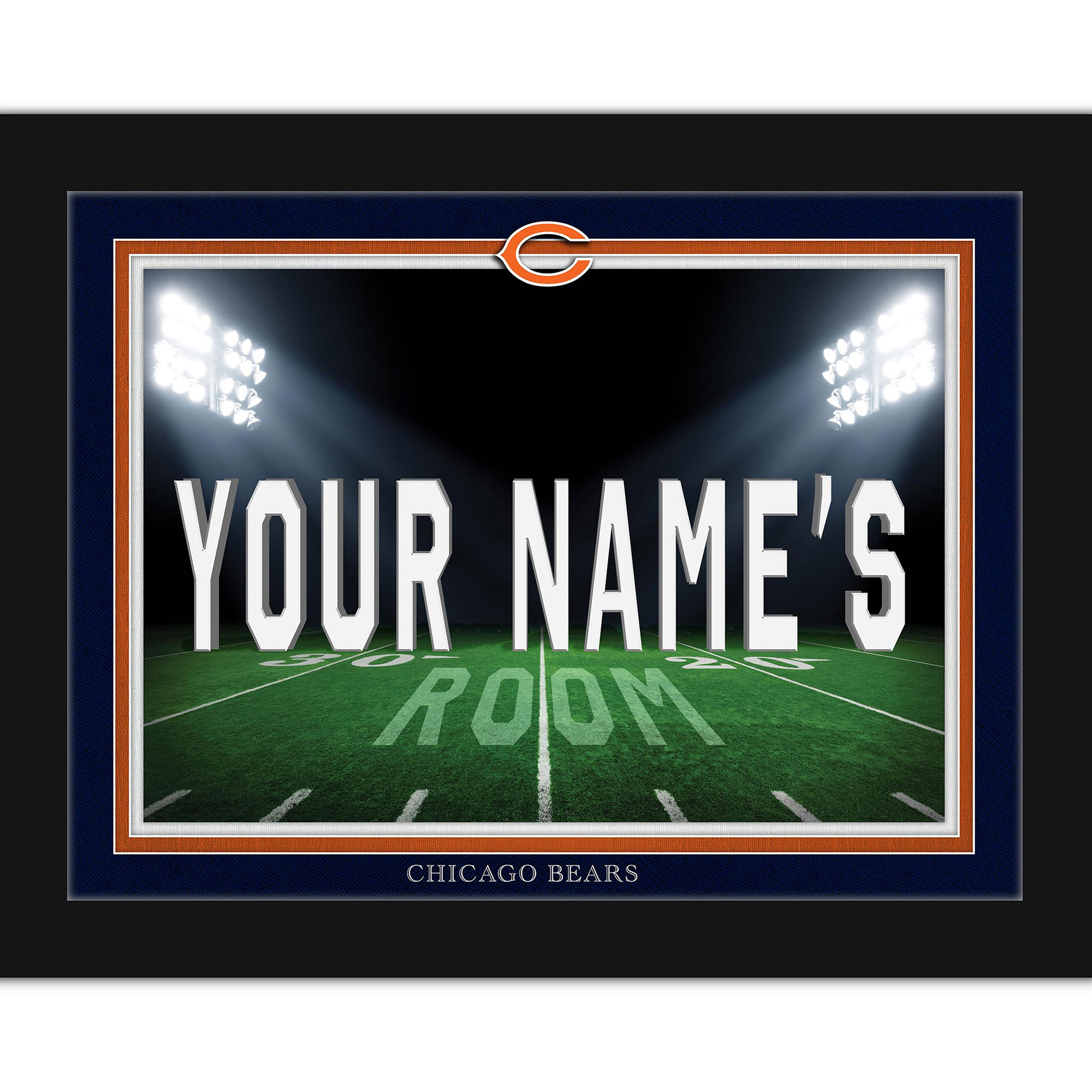Black Chicago Bears 12'' x 16'' Personalized Framed Field Spotlight Print