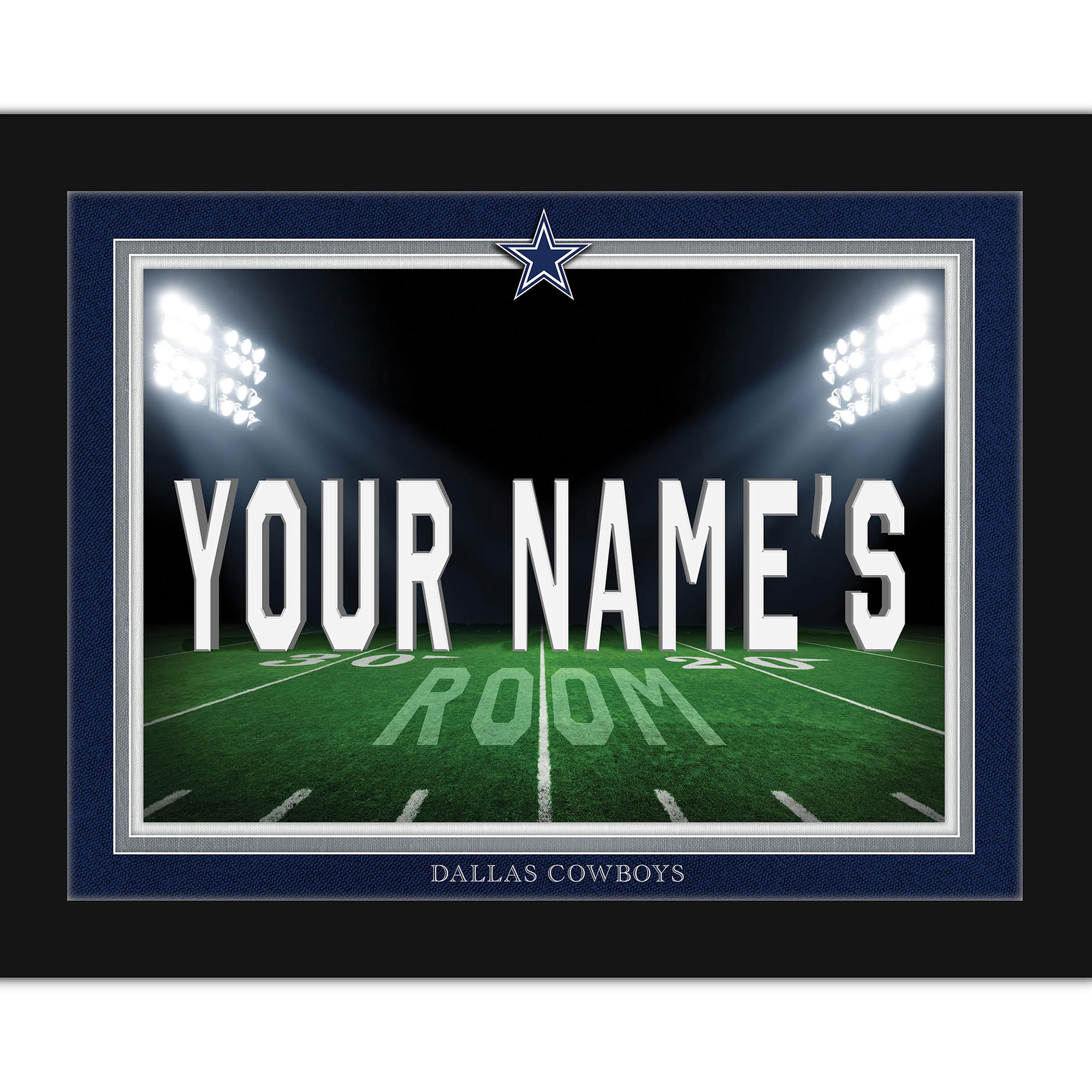 Black Dallas Cowboys 12'' x 16'' Personalized Framed Field Spotlight Print
