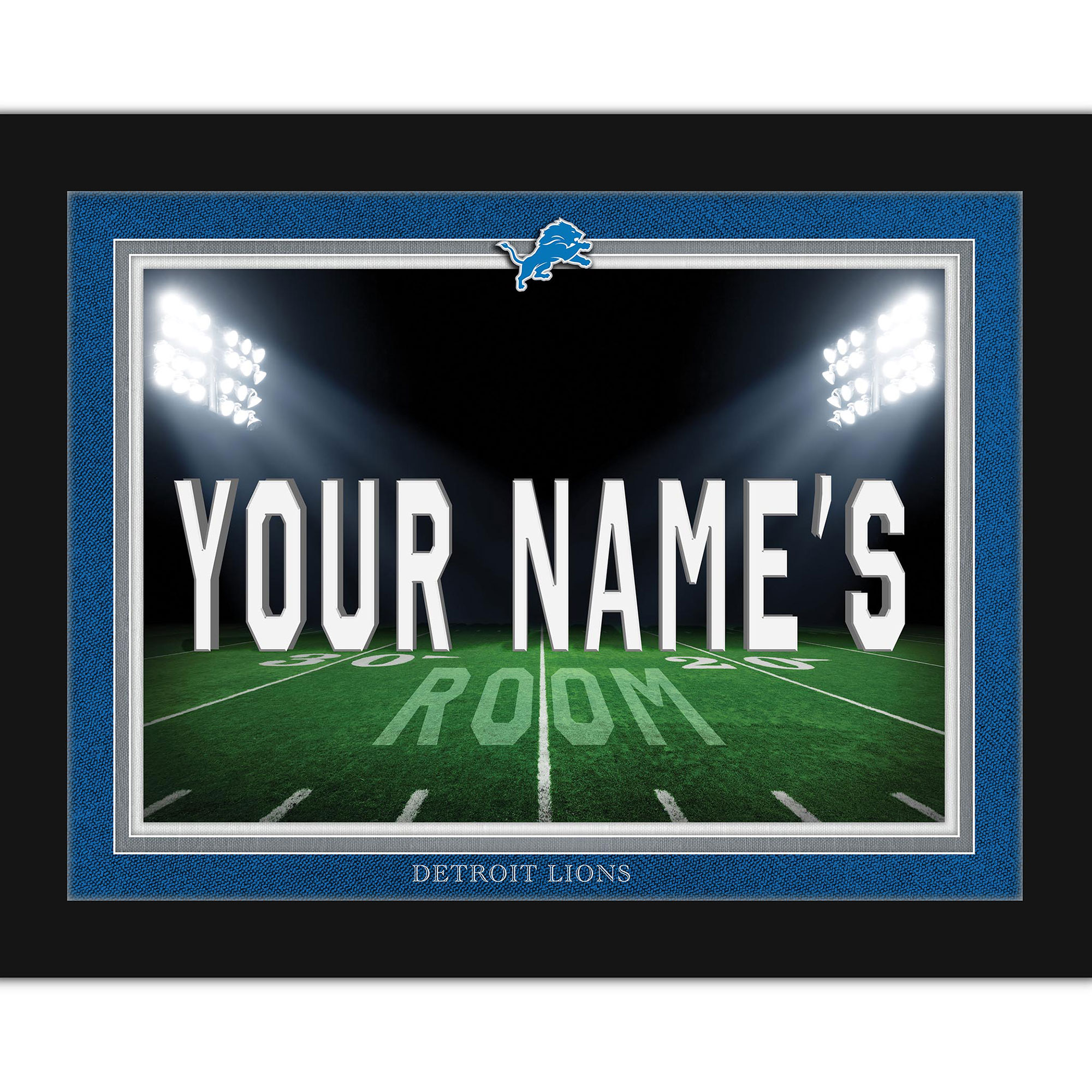 Black Detroit Lions 12'' x 16'' Personalized Framed Field Spotlight Print