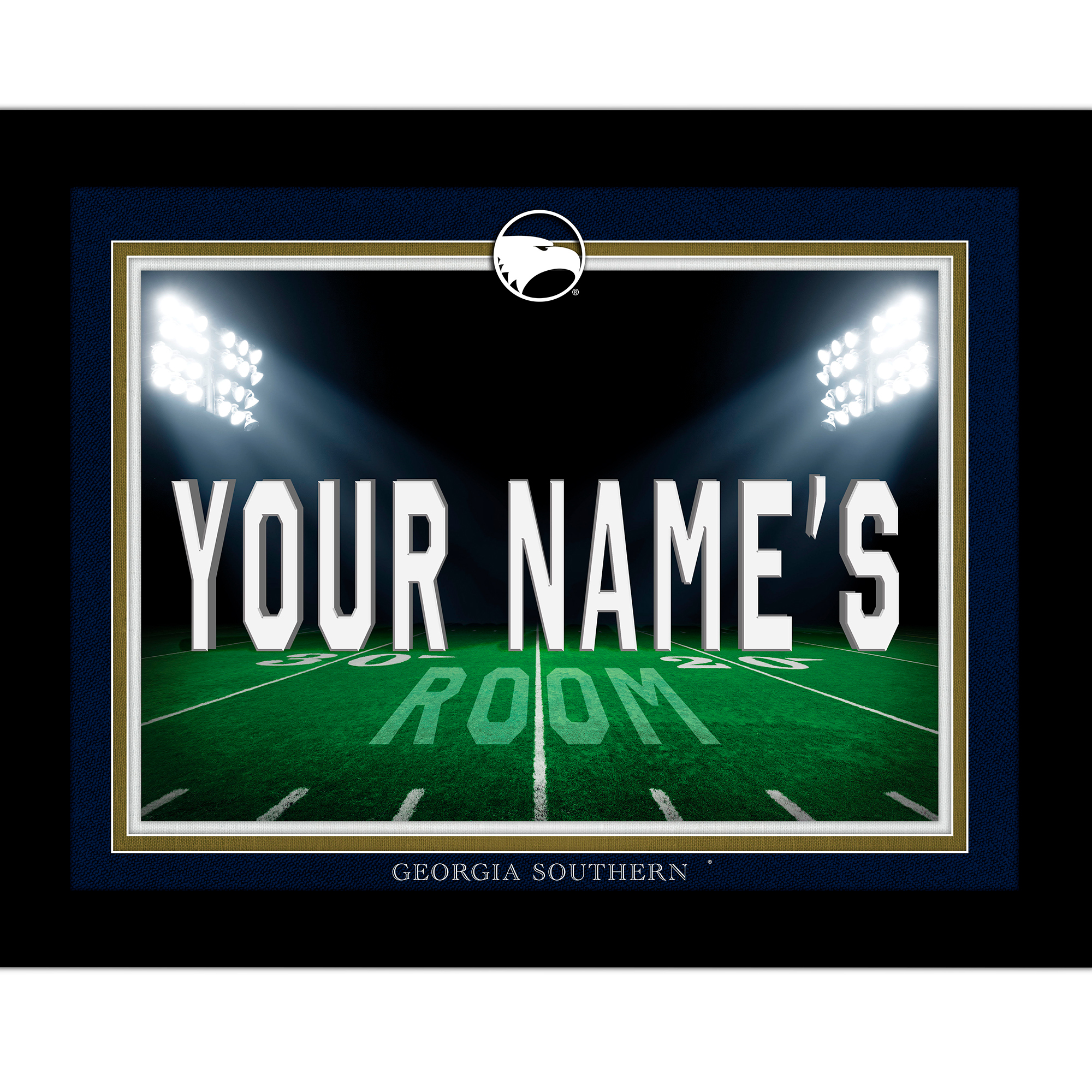 Black Georgia Southern Eagles 12'' x 16'' Personalized Framed Field Spotlight Print