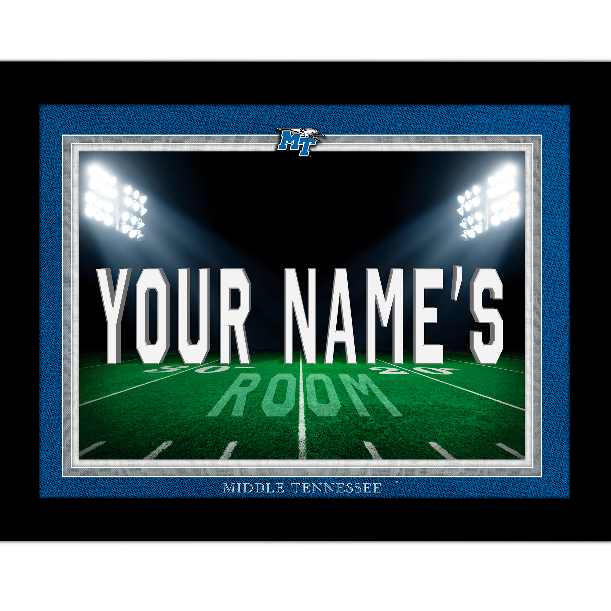 Black MTSU Blue Raiders 12” x 16” Personalized Framed Field Spotlight Print Black MTSU Blue Raiders 12” x 16” Personalized Framed Field Spotlight Print