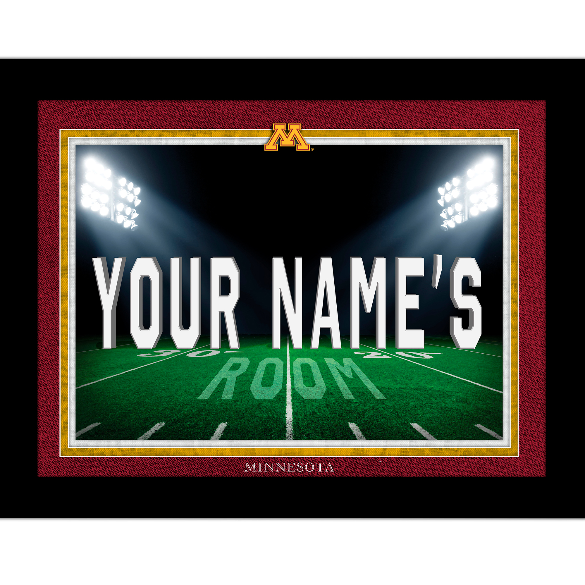 Black Minnesota Golden Gophers 12'' x 16'' Personalized Framed Field Spotlight Print