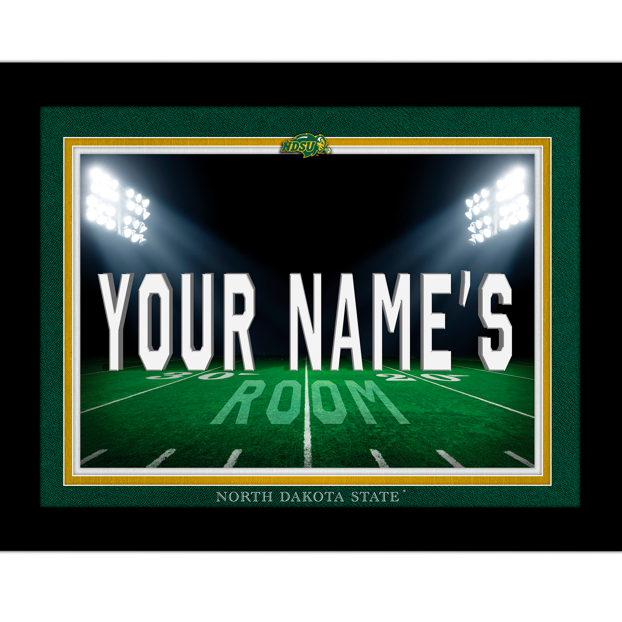 Black NDSU Bison 12'' x 16'' Personalized Framed Field Spotlight Print