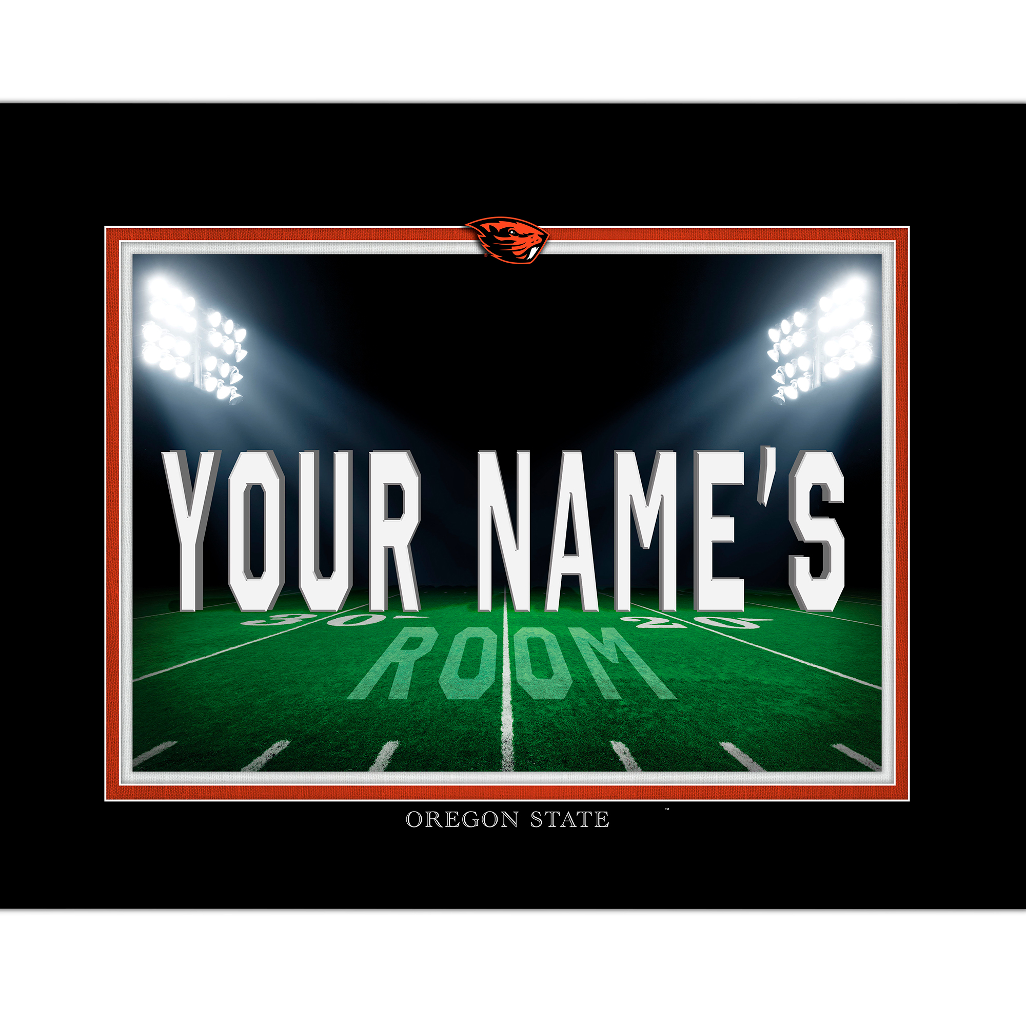 Black Oregon State Beavers 12'' x 16'' Personalized Framed Field Spotlight Print