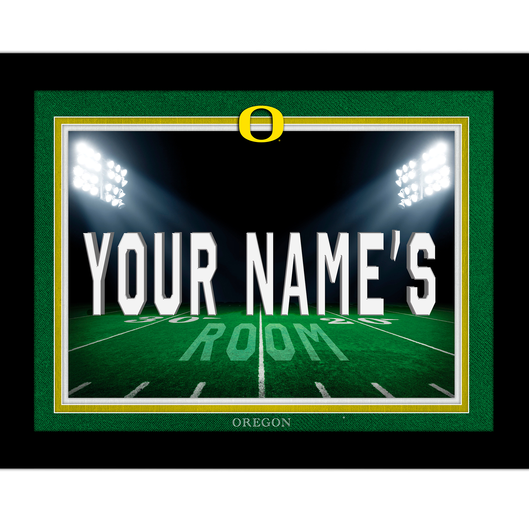 Black Oregon Ducks 12'' x 16'' Personalized Framed Field Spotlight Print
