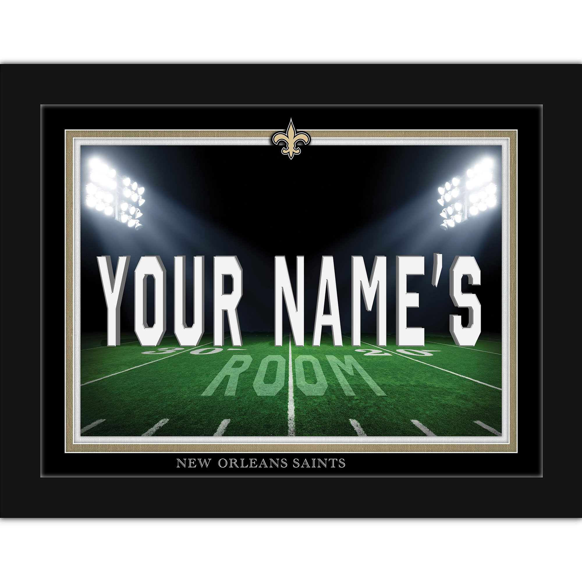 Black New Orleans Saints 12'' x 16'' Personalized Framed Field Spotlight Print
