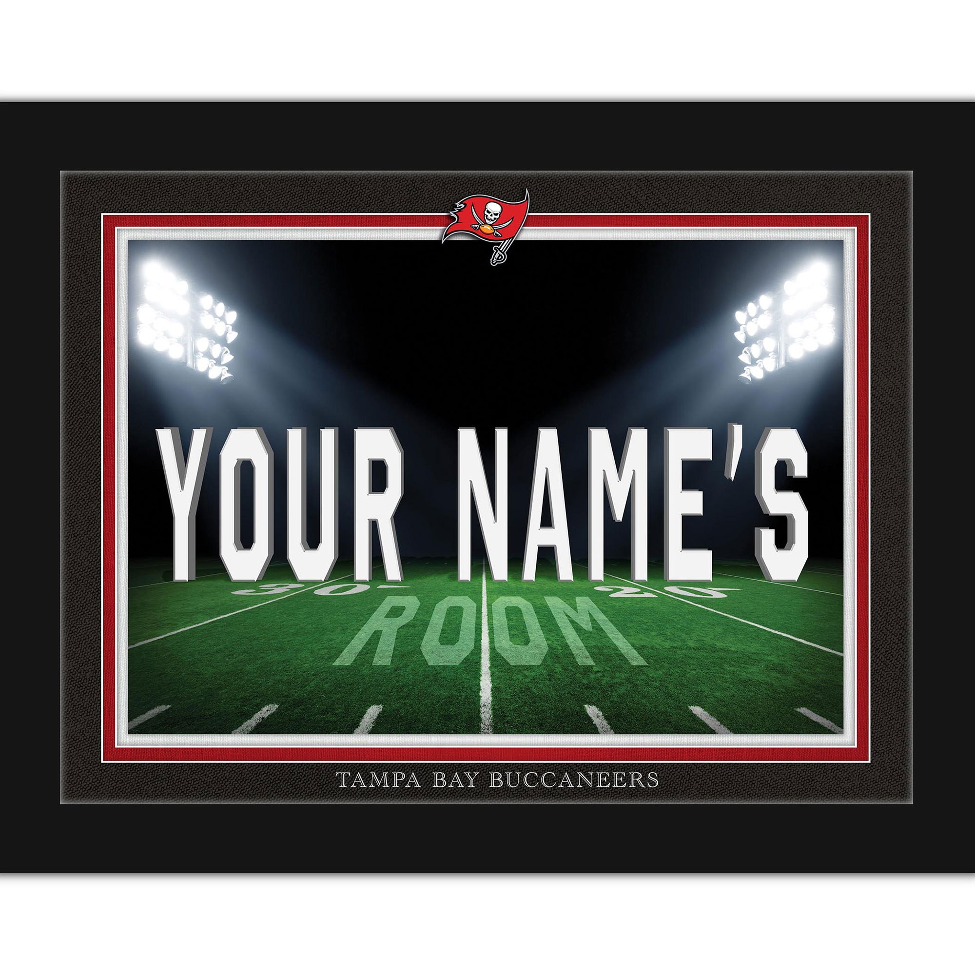 Black Tampa Bay Buccaneers 12'' x 16'' Personalized Framed Field Spotlight Print