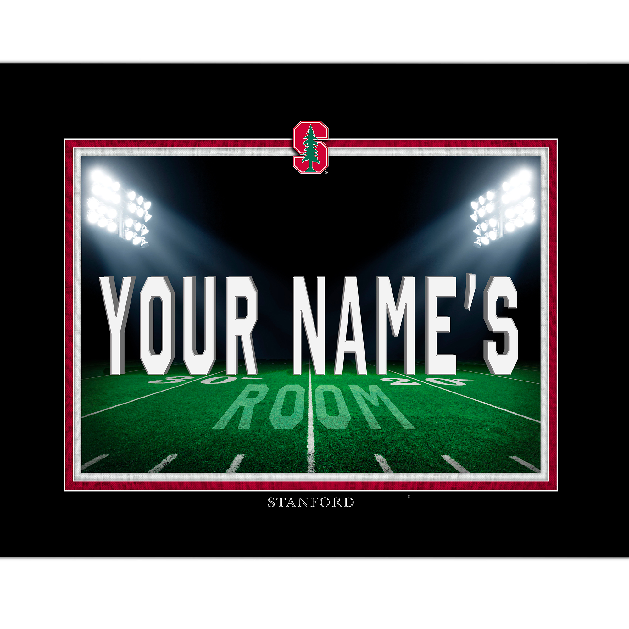 Black Stanford Cardinal 12'' x 16'' Personalized Framed Field Spotlight Print