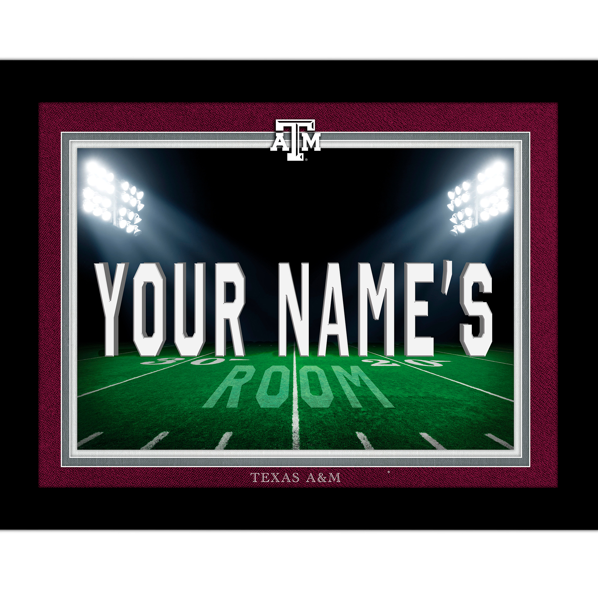 Black Texas A&M Aggies 12'' x 16'' Personalized Framed Field Spotlight Print