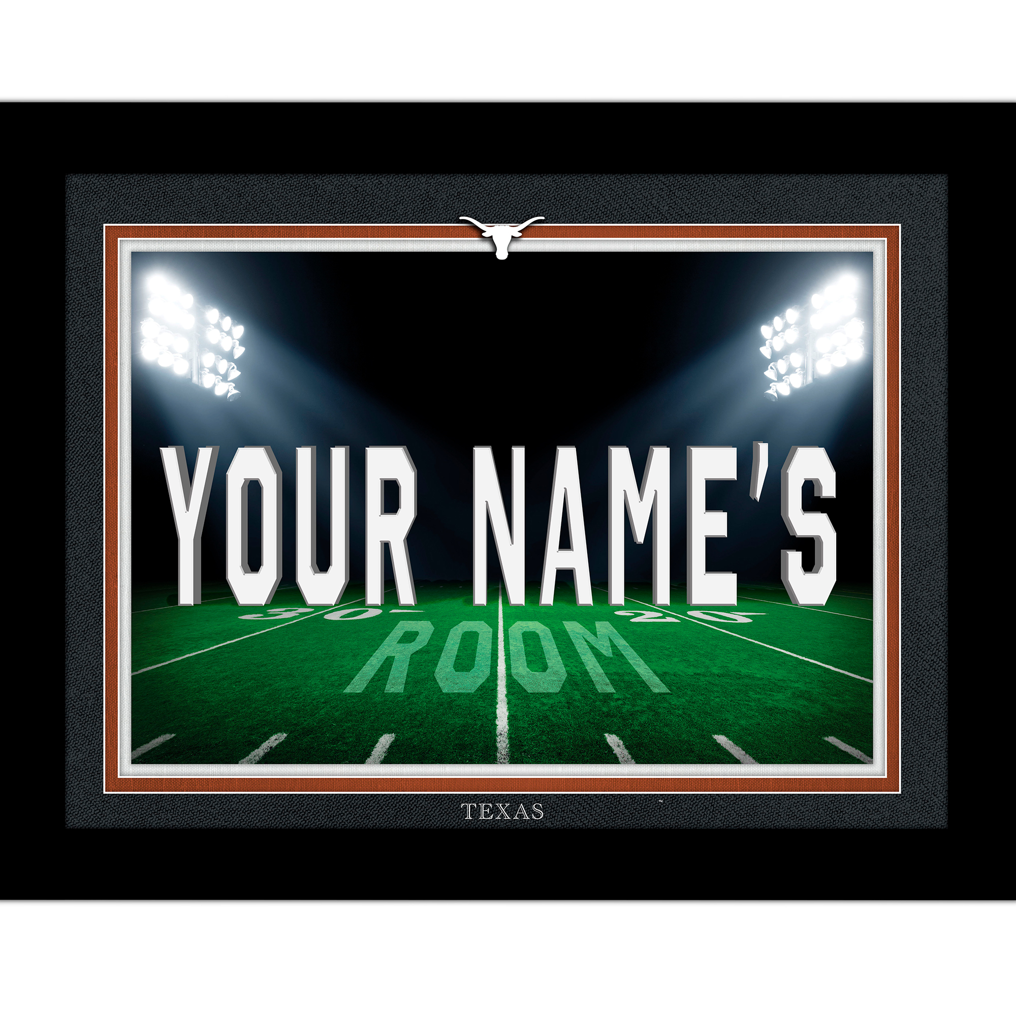 Black Texas Longhorns 12'' x 16'' Personalized Framed Field Spotlight Print