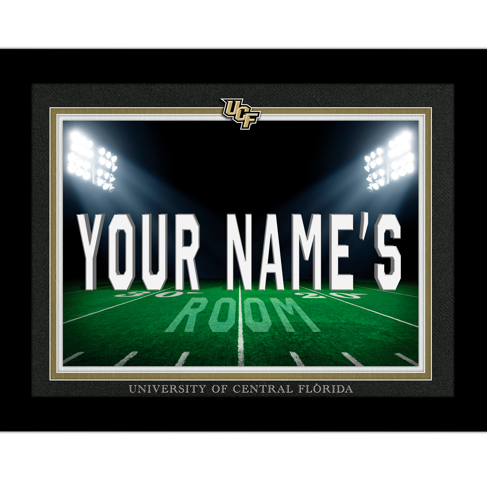 Black UCF Knights 12'' x 16'' Personalized Framed Field Spotlight Print