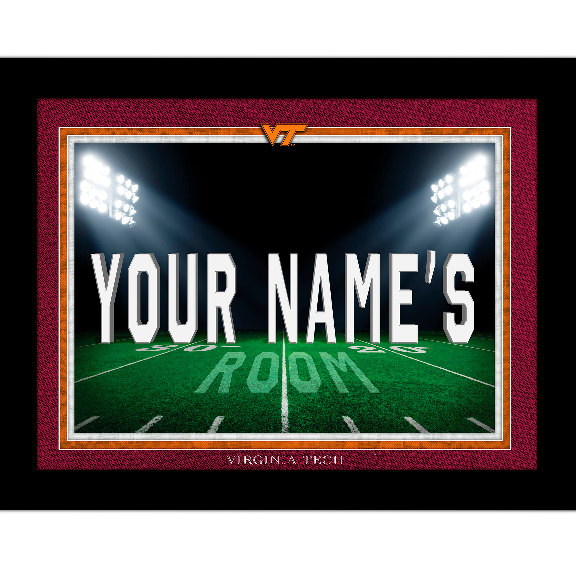 Black Virginia Tech Hokies 12'' x 16'' Personalized Framed Field Spotlight Print