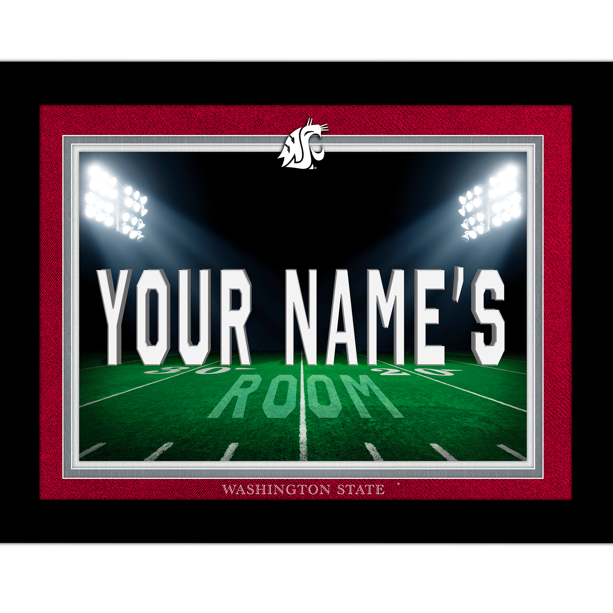 Black Washington State Cougars 12'' x 16'' Personalized Framed Field Spotlight Print
