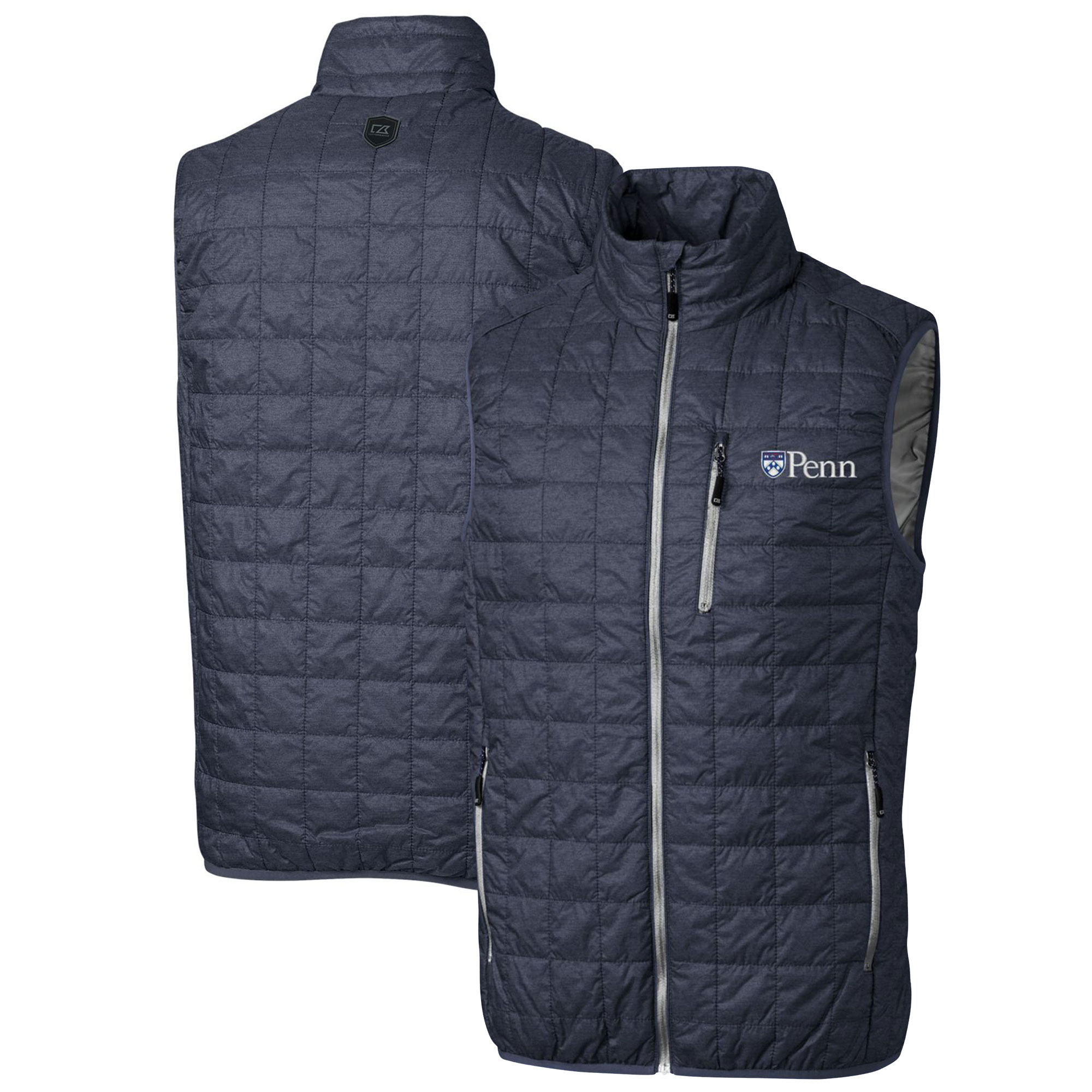 Men’s Cutter & Buck Heathered Navy Pennsylvania Quakers Big & Tall Rainier PrimaLoft Eco Full-Zip Puffer Vest Men’s Cutter & Buck Heathered Navy Pennsylvania Quakers Big & Tall Rainier PrimaLoft Eco Full-Zip Puffer Vest