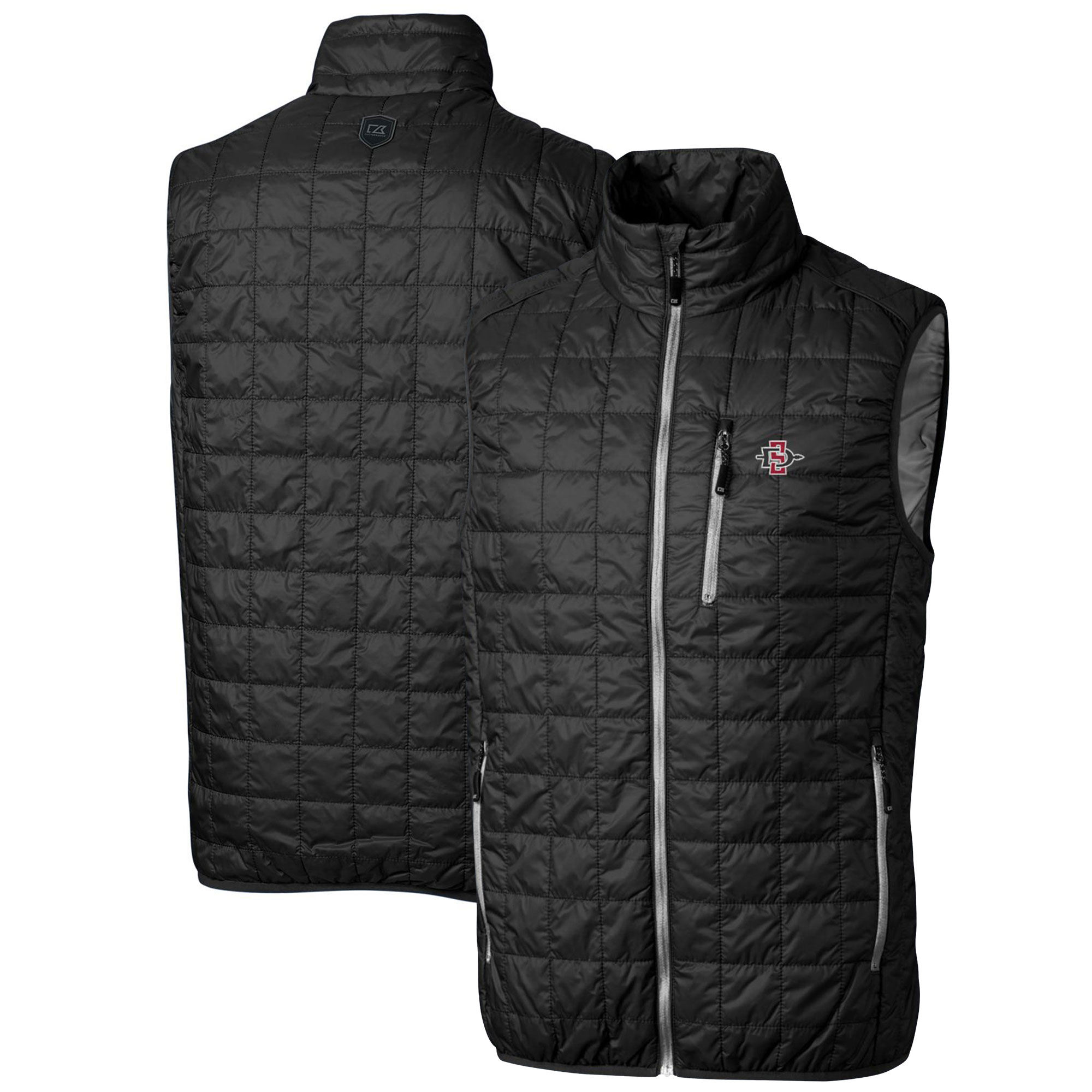 Men's Cutter & Buck Black San Diego State Aztecs Big & Tall Rainier PrimaLoft Eco Full-Zip Puffer Vest