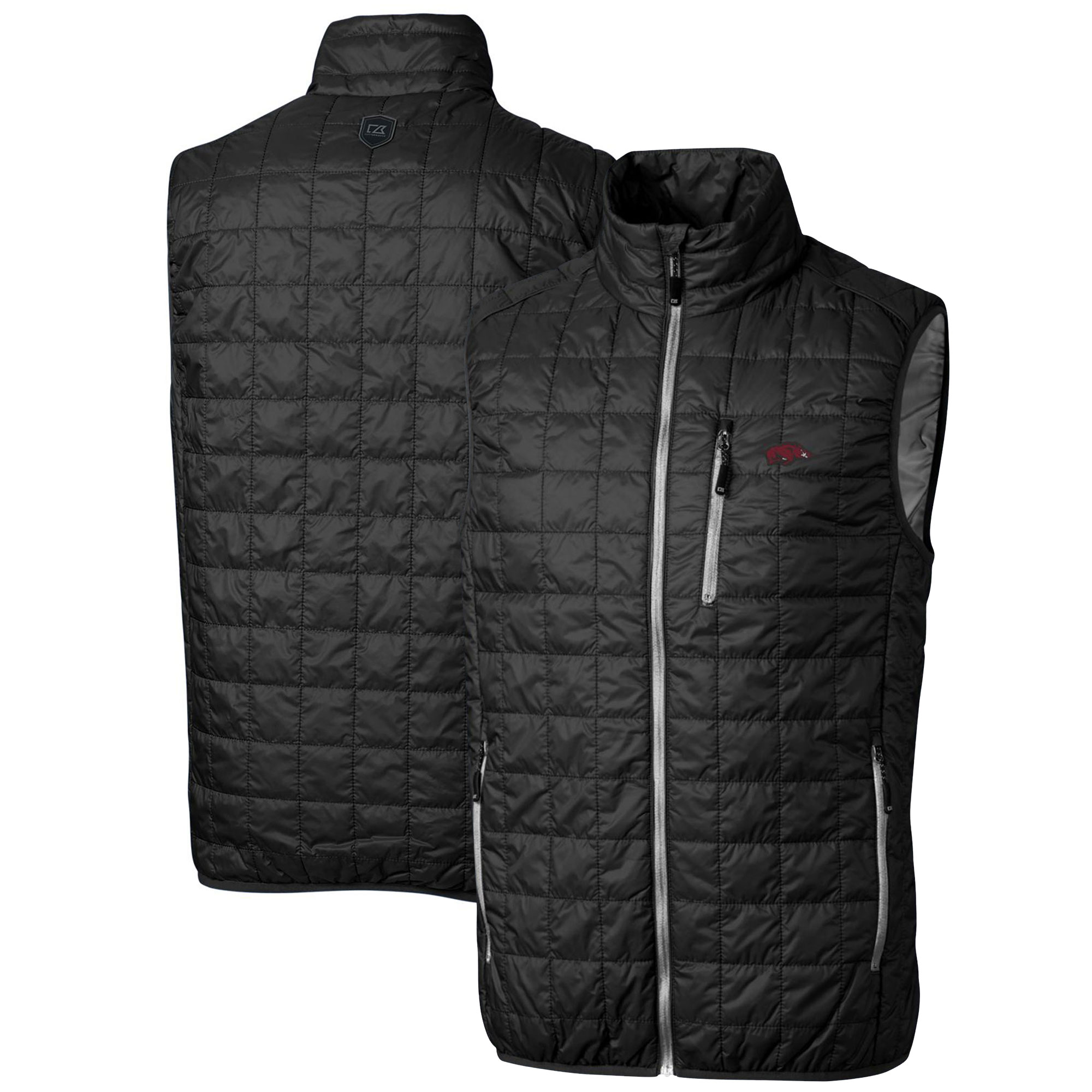 Men's Cutter & Buck Black Arkansas Razorbacks Big & Tall Rainier PrimaLoft Eco Full-Zip Puffer Vest