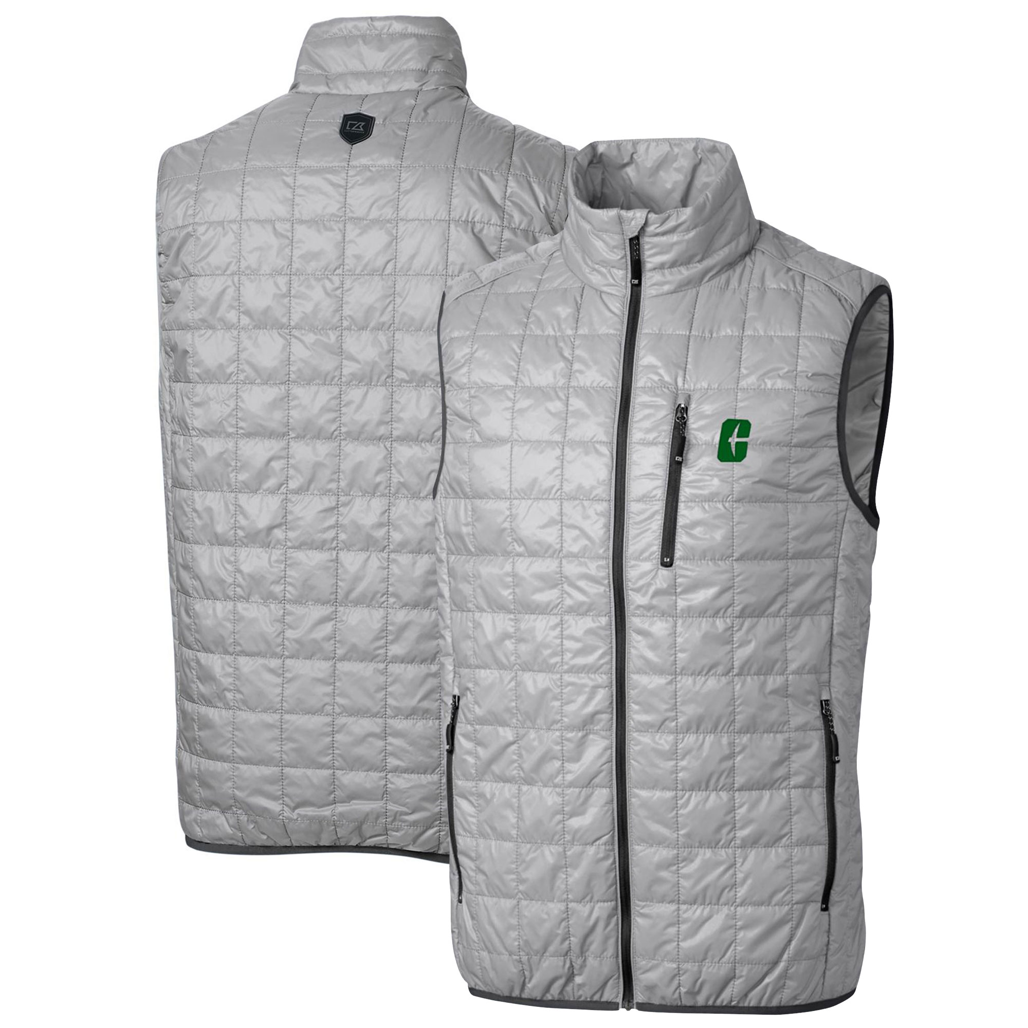 Men's Cutter & Buck Gray Charlotte 49ers Big & Tall Rainier PrimaLoft Eco Full-Zip Puffer Vest